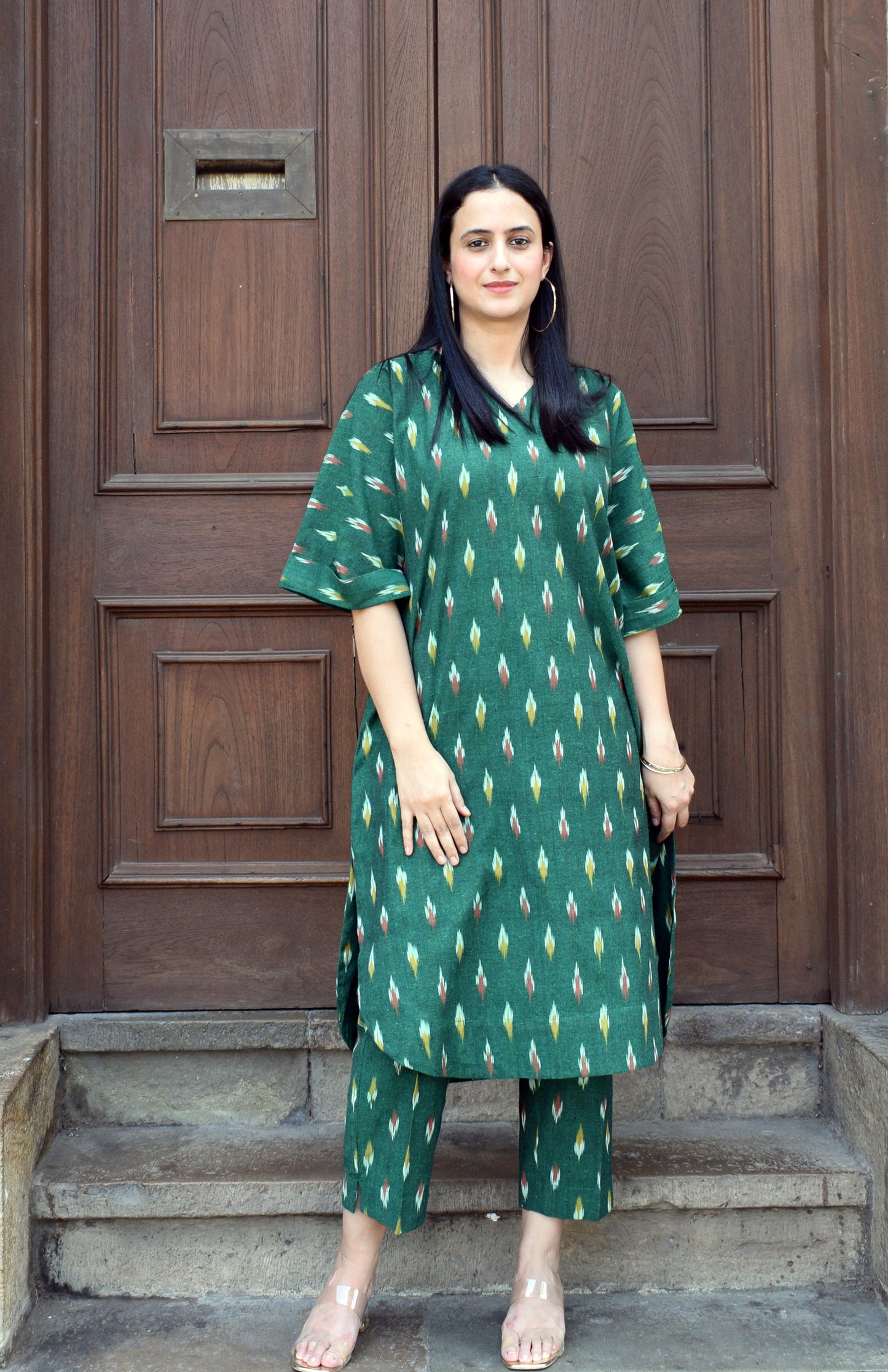 Green Ikat choga and pants
