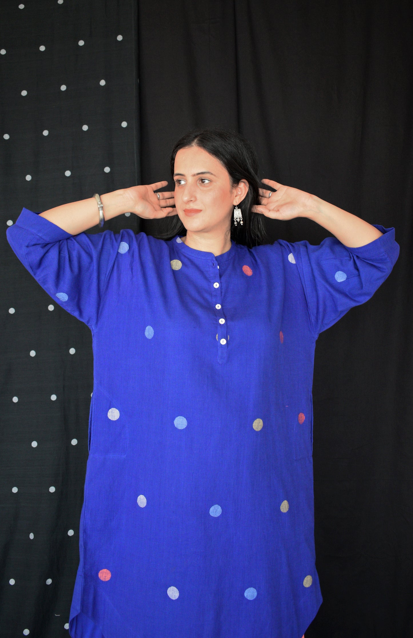 Blue jamdani Antifit Polka dot kurta