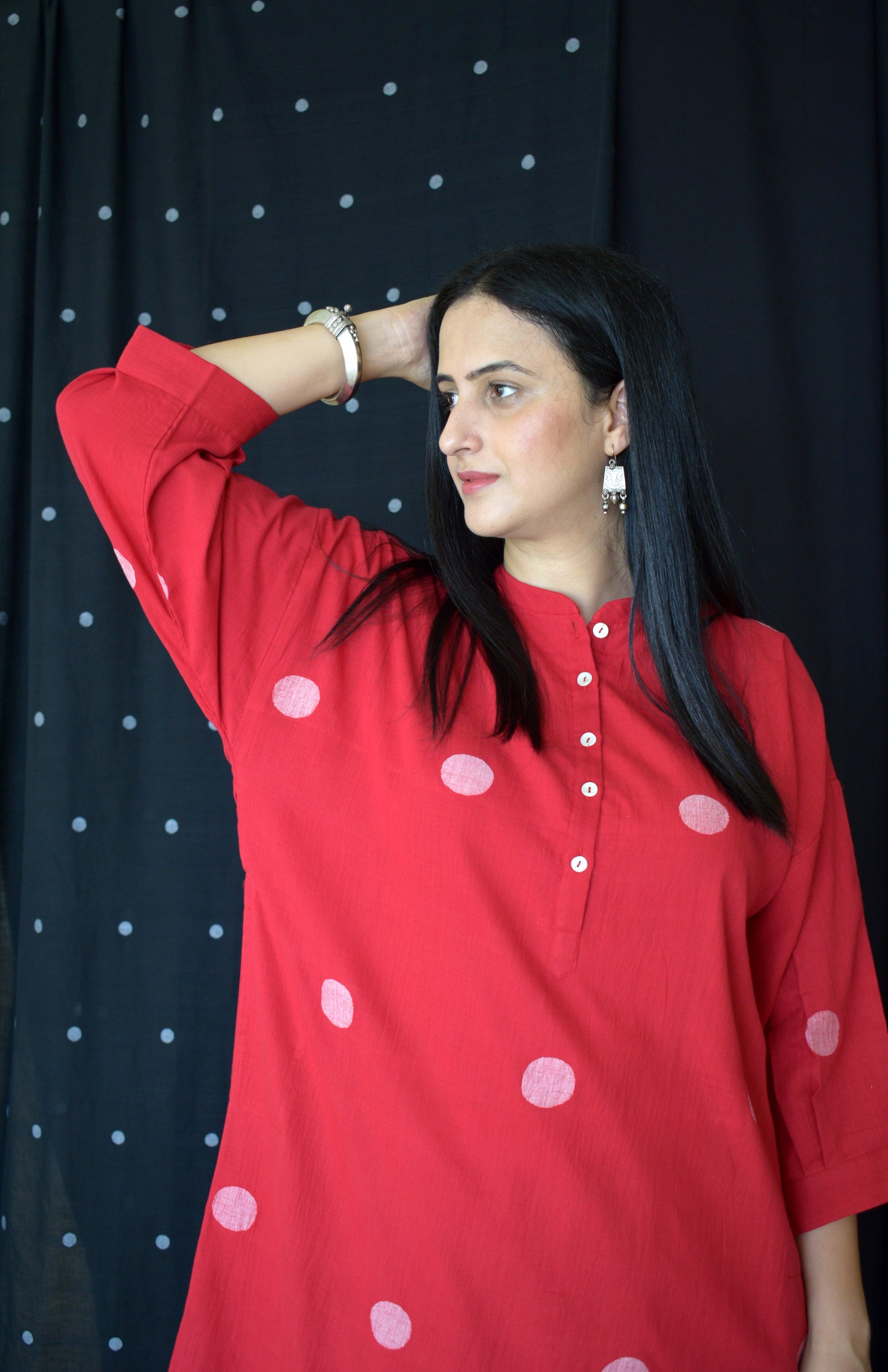 Red jamdani Antifit Polka dot kurta
