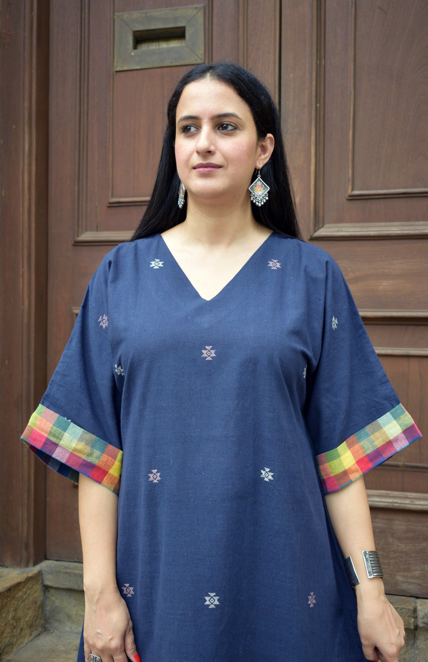 Navy blue Chowmukh Kala Cotton Choga and pants