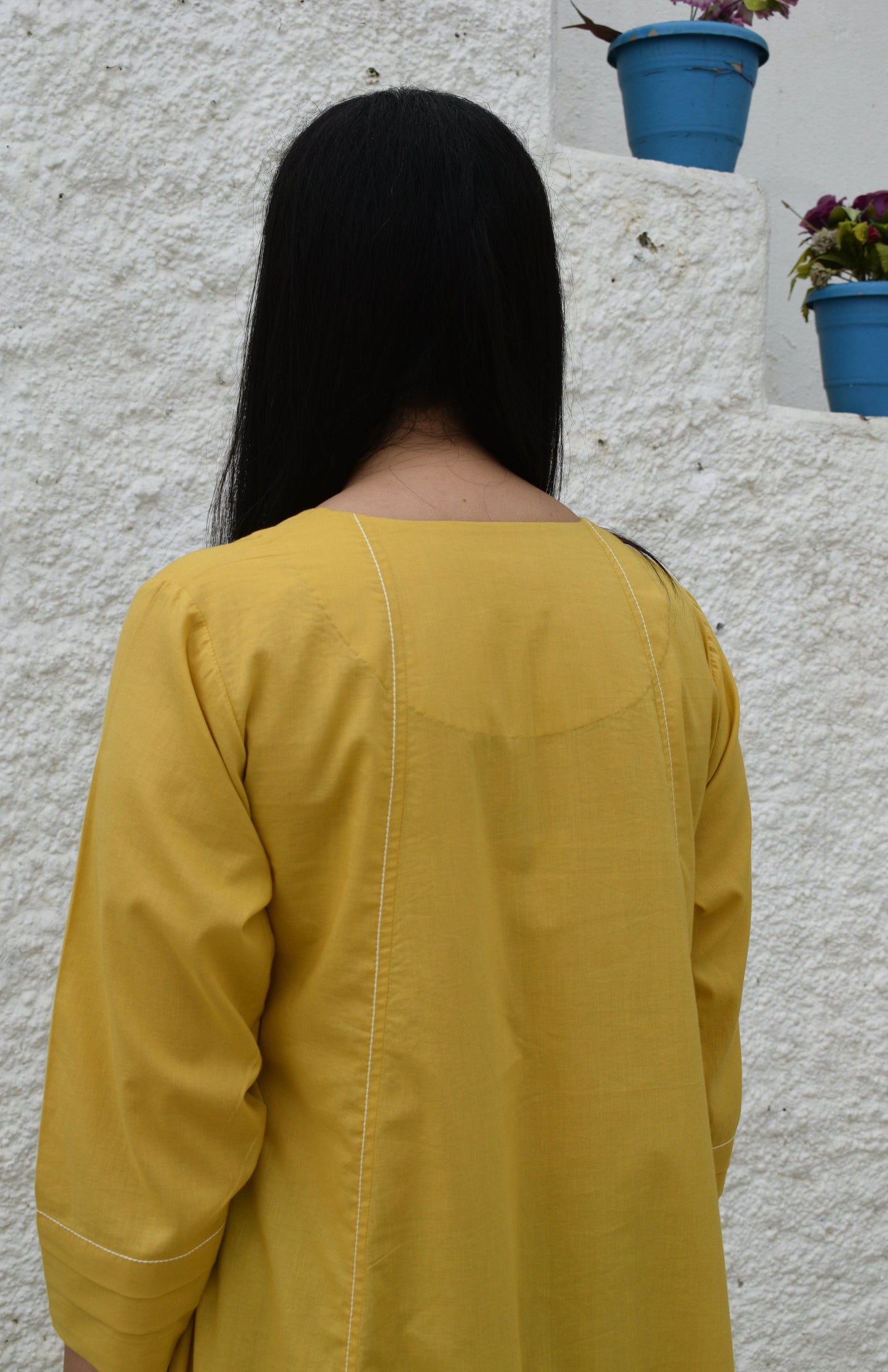 Yellow A line Cotton Kurta with Panels and yellow pajama