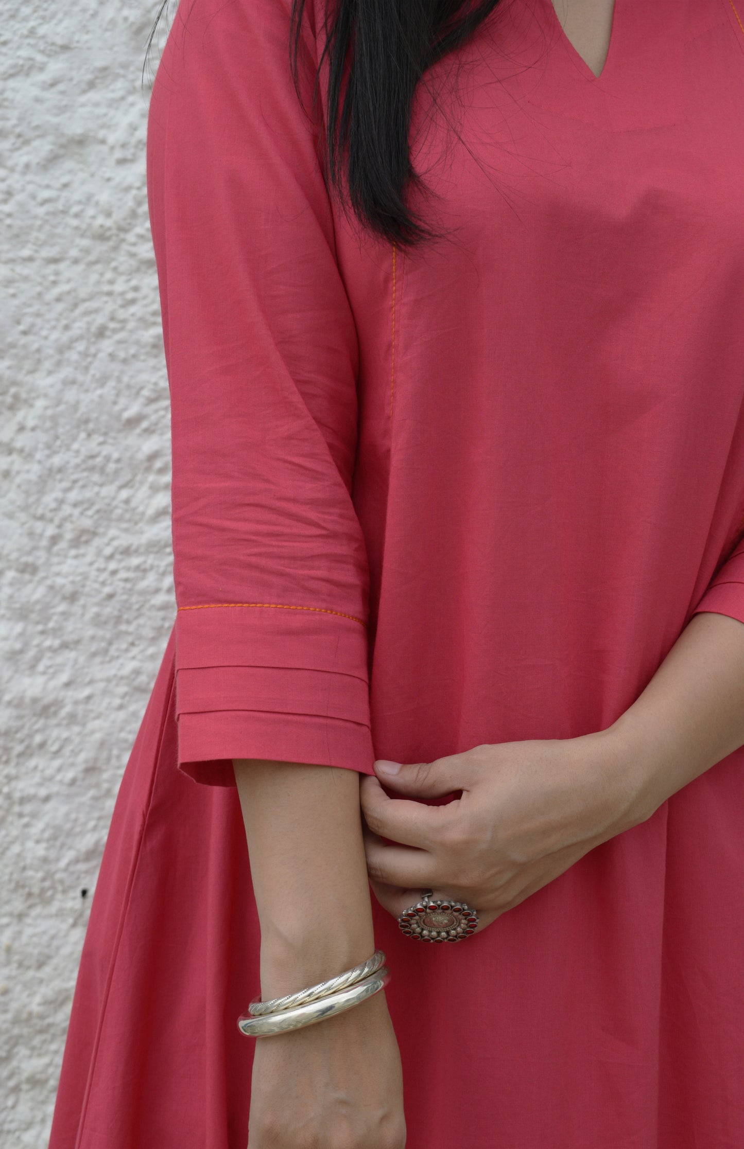 Pink A line cotton kurta with panels