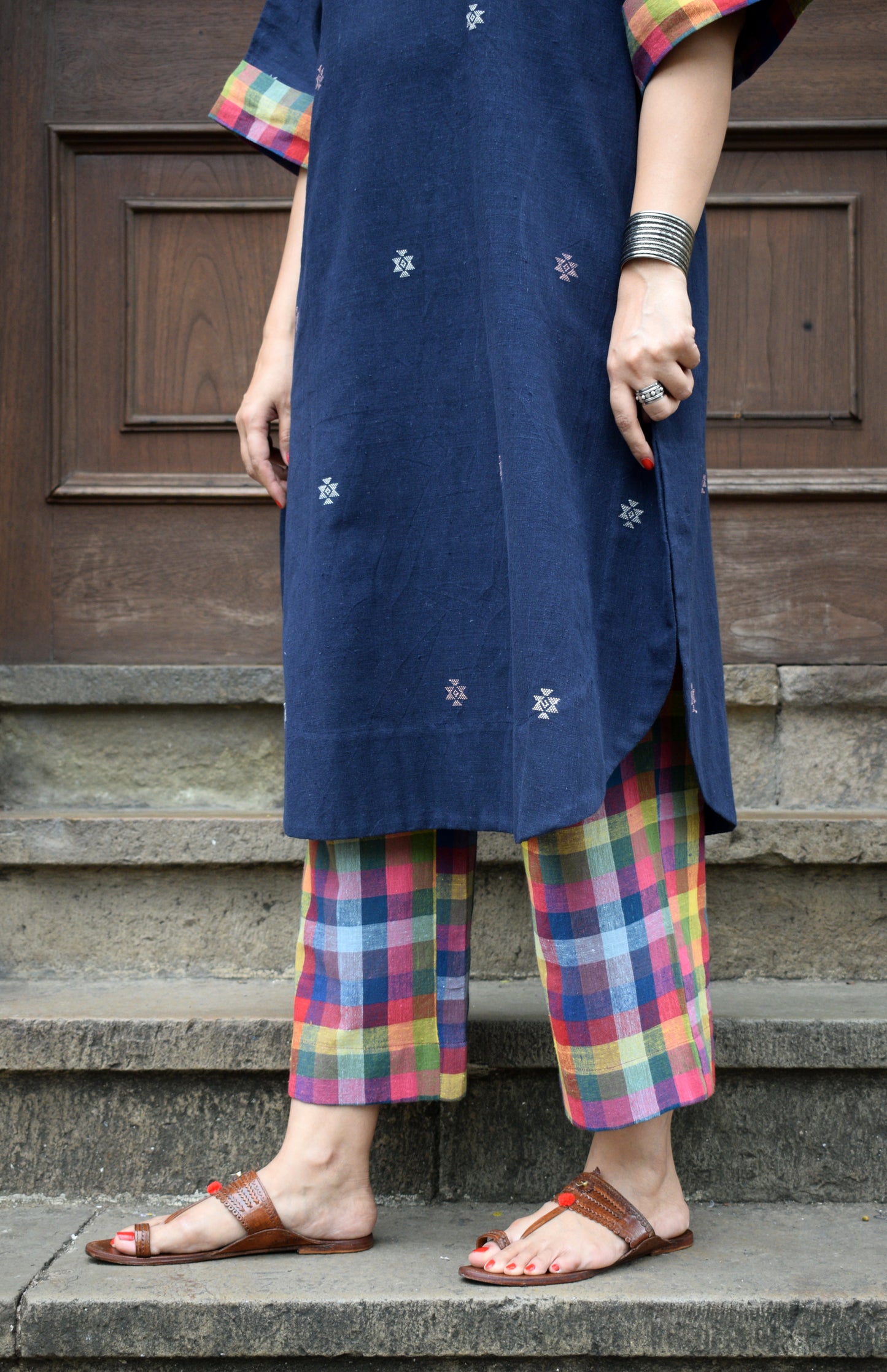 Navy blue Chowmukh Kala Cotton Choga and pants
