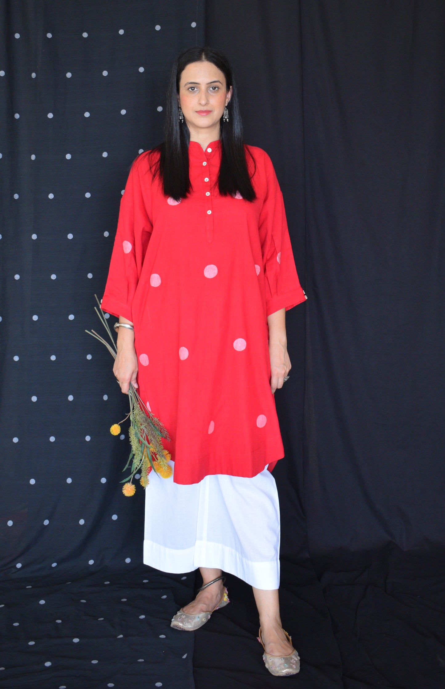 Red jamdani Antifit Polka dot kurta