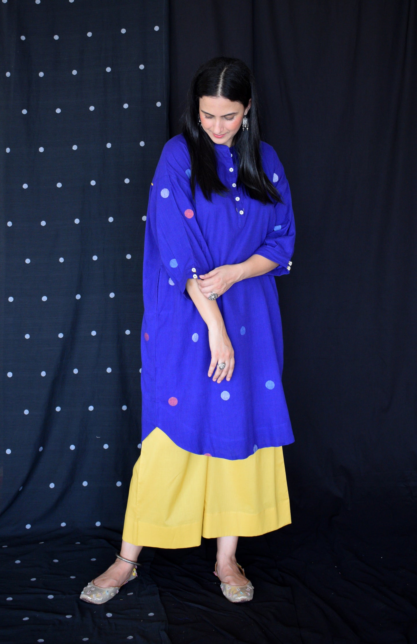 Blue jamdani Antifit Polka dot kurta
