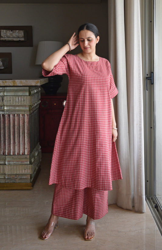 Madder Co-ord set in Handwoven Checks