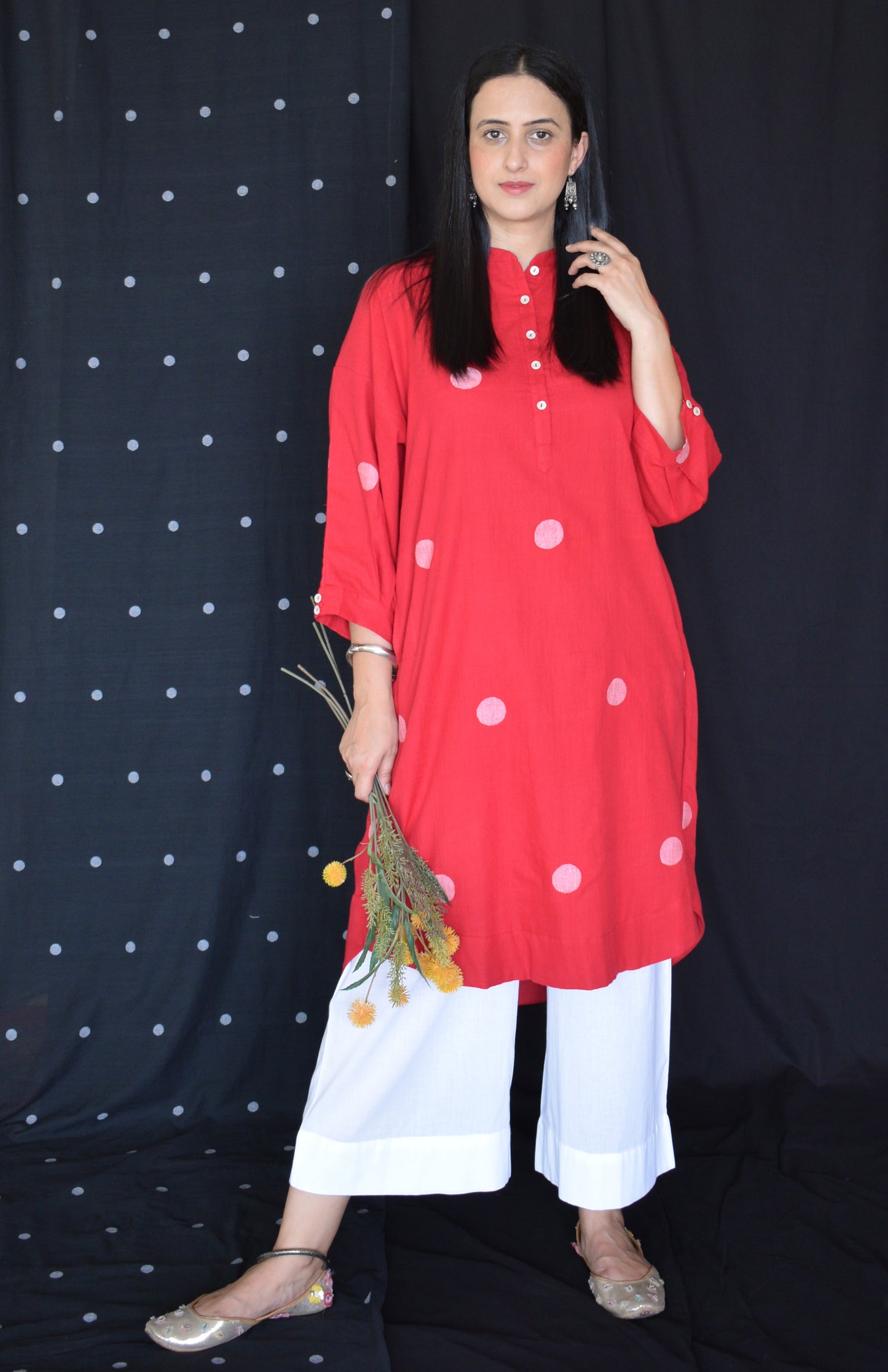 Red jamdani Antifit Polka dot kurta