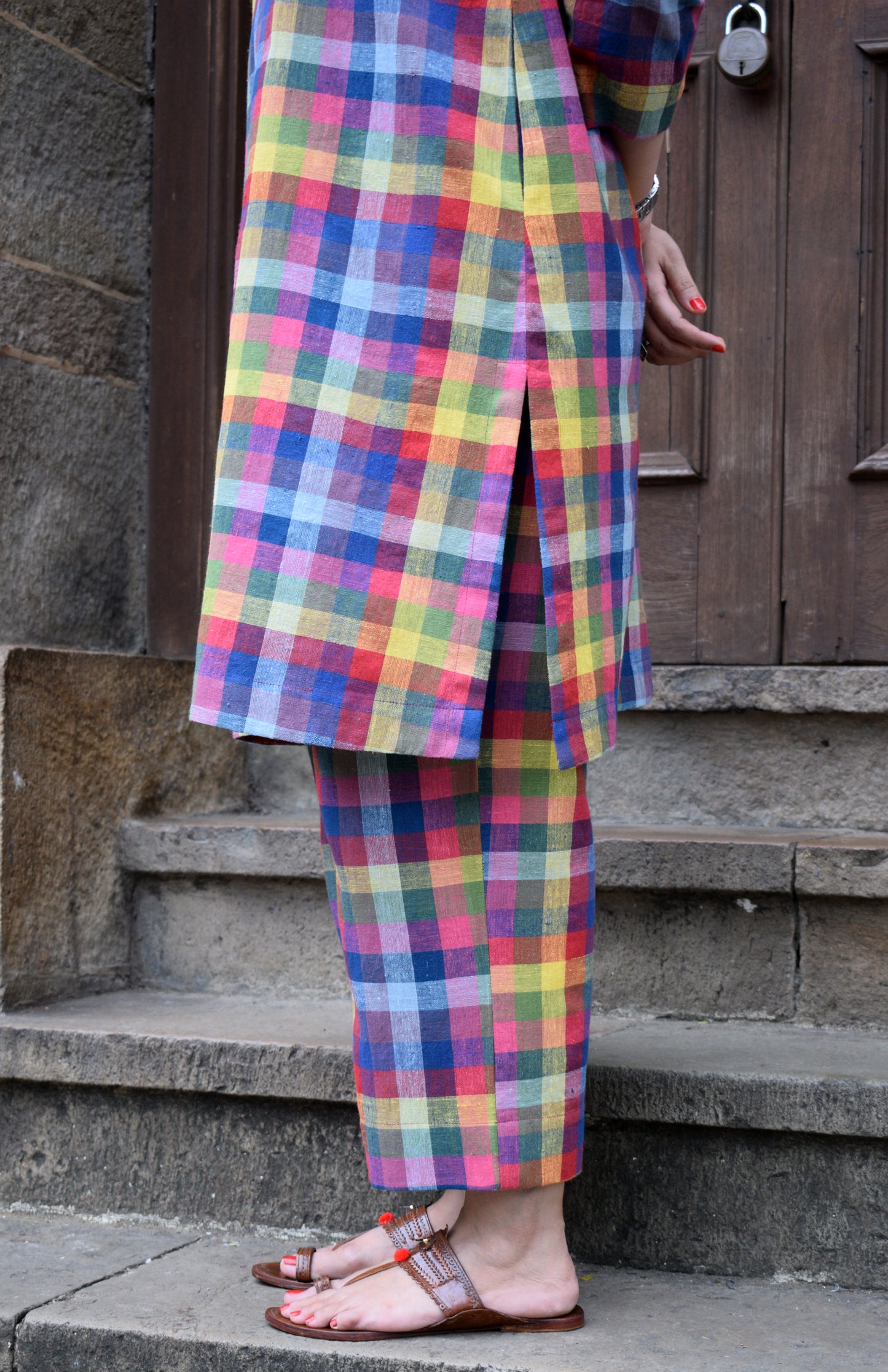 Multicolor checks Kala cotton co-ord set