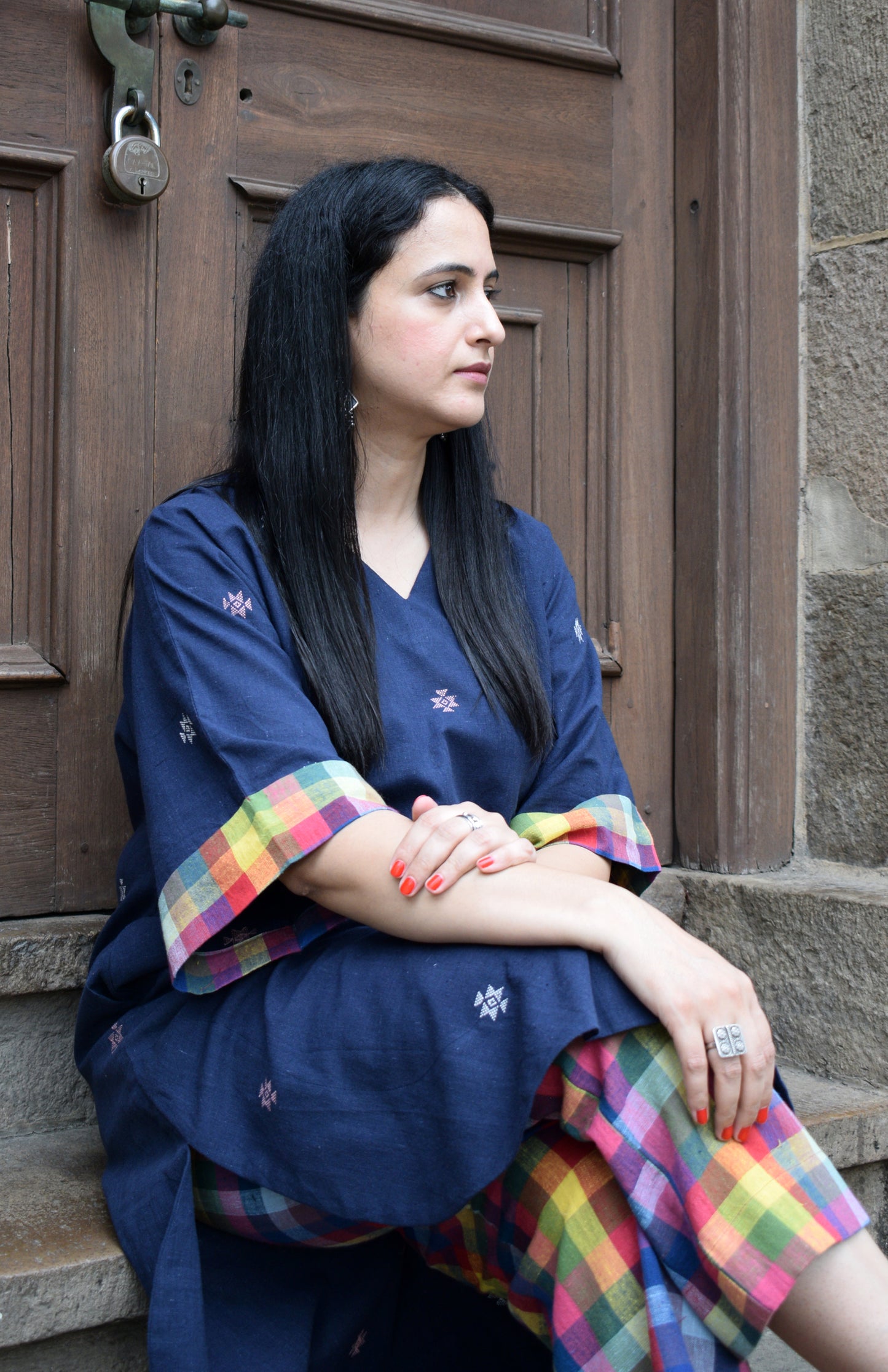 Navy blue Chowmukh Kala Cotton choga