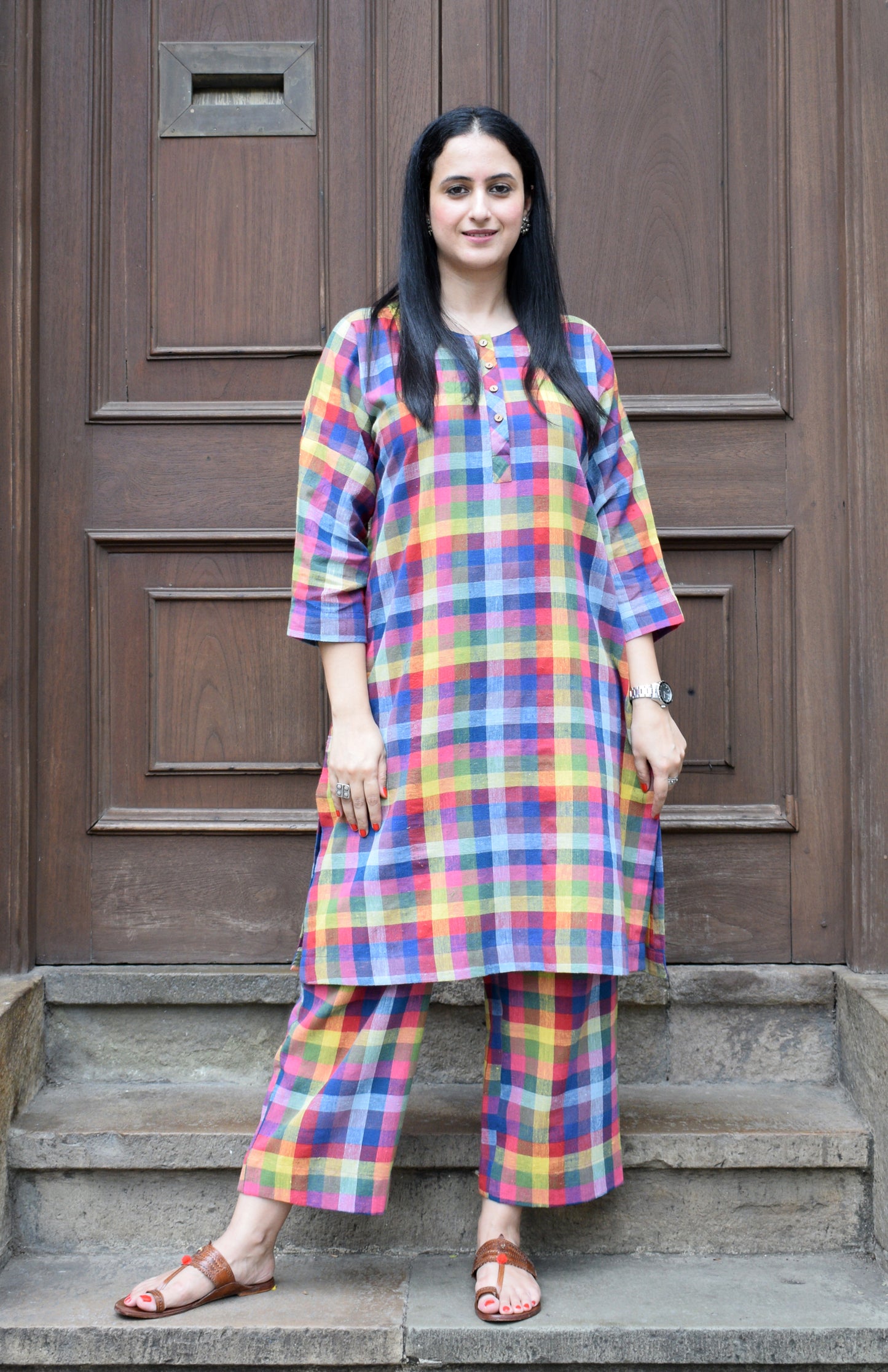 Multicolor checks Kala cotton co-ord set
