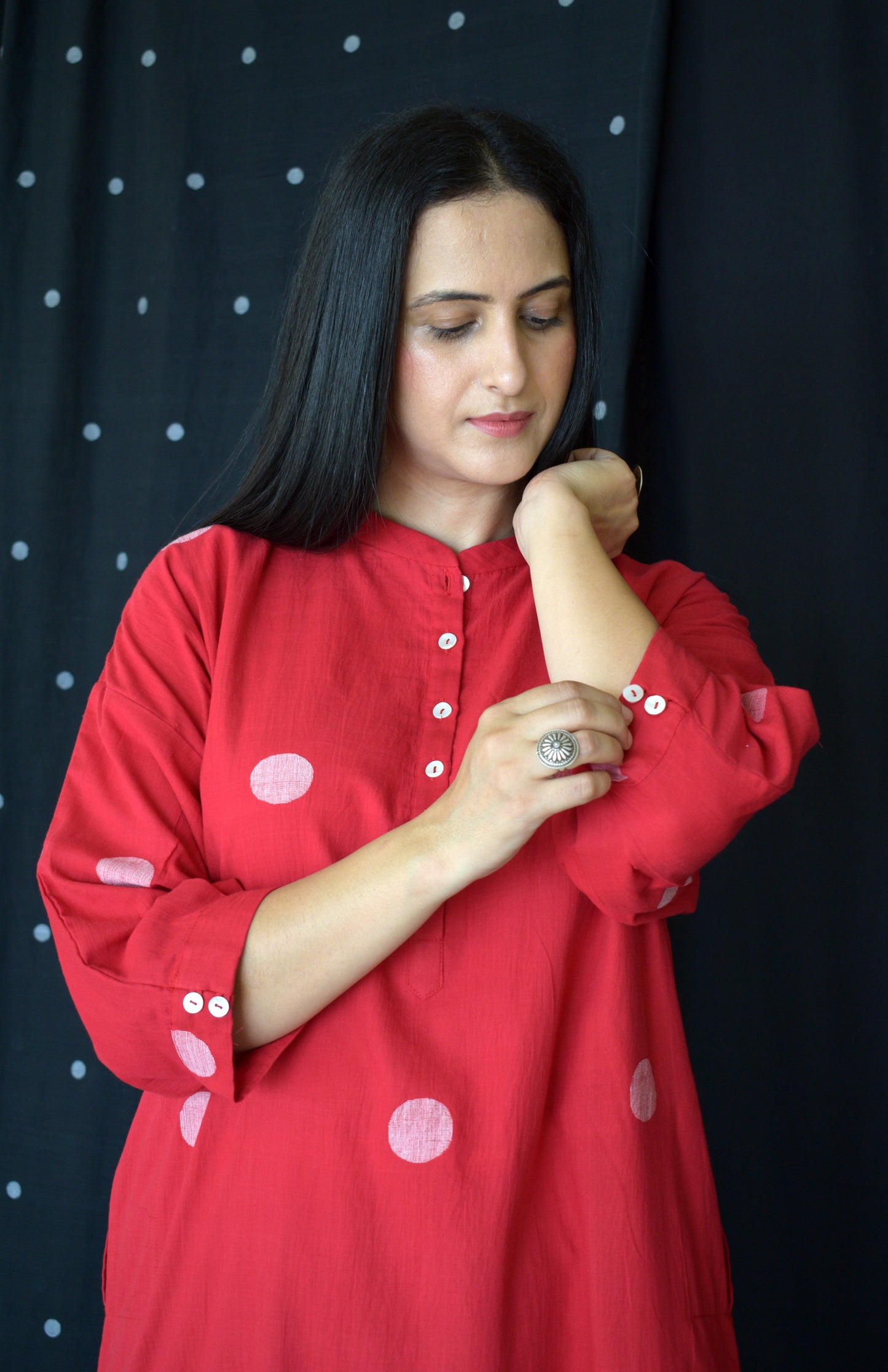 Red jamdani Antifit Polka dot kurta