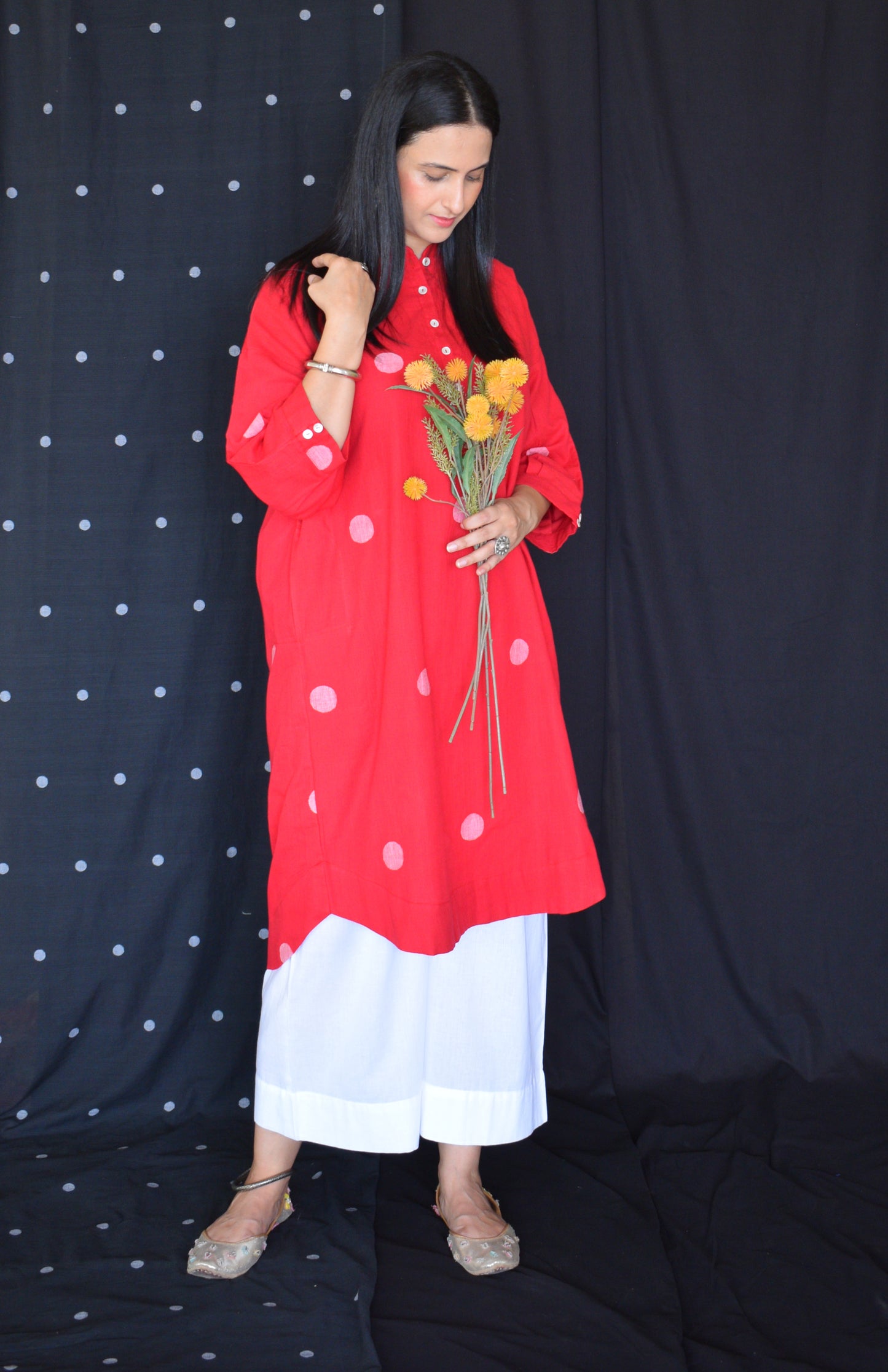 Red jamdani Antifit Polka dot kurta