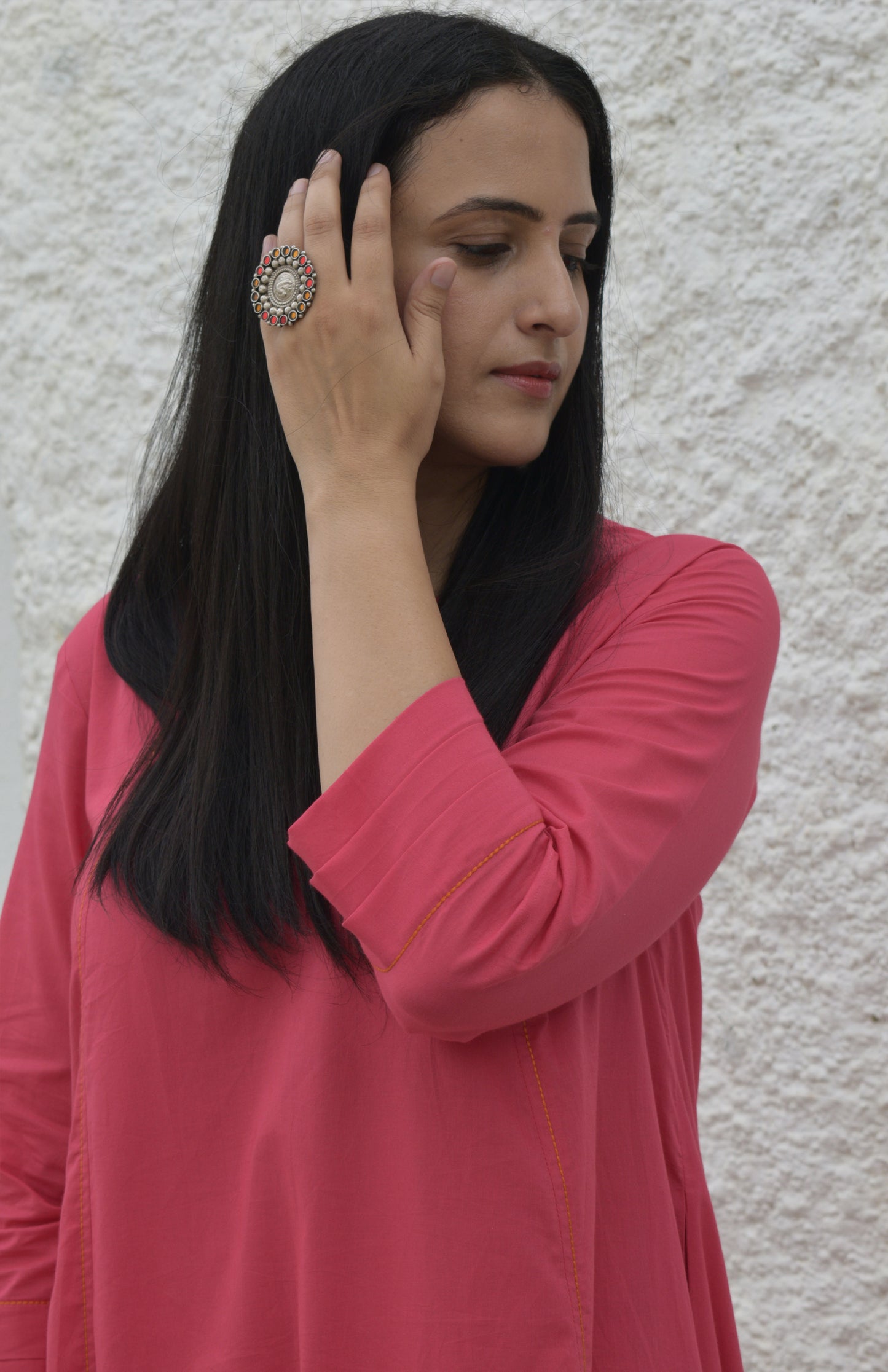 Pink A line Cotton Kurta with Panels and pink pyjama