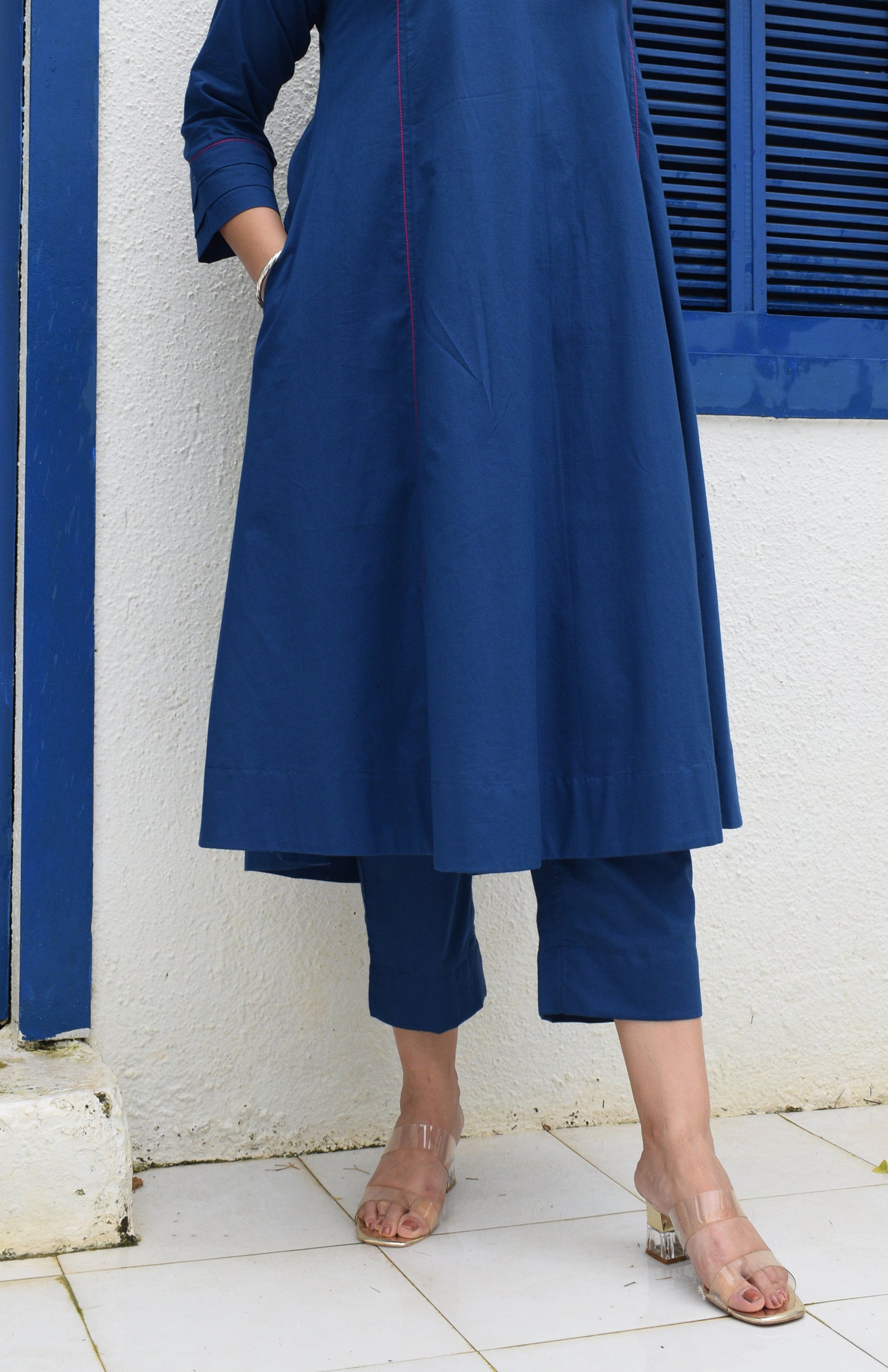 Midnight blue straight leg cotton pyjama