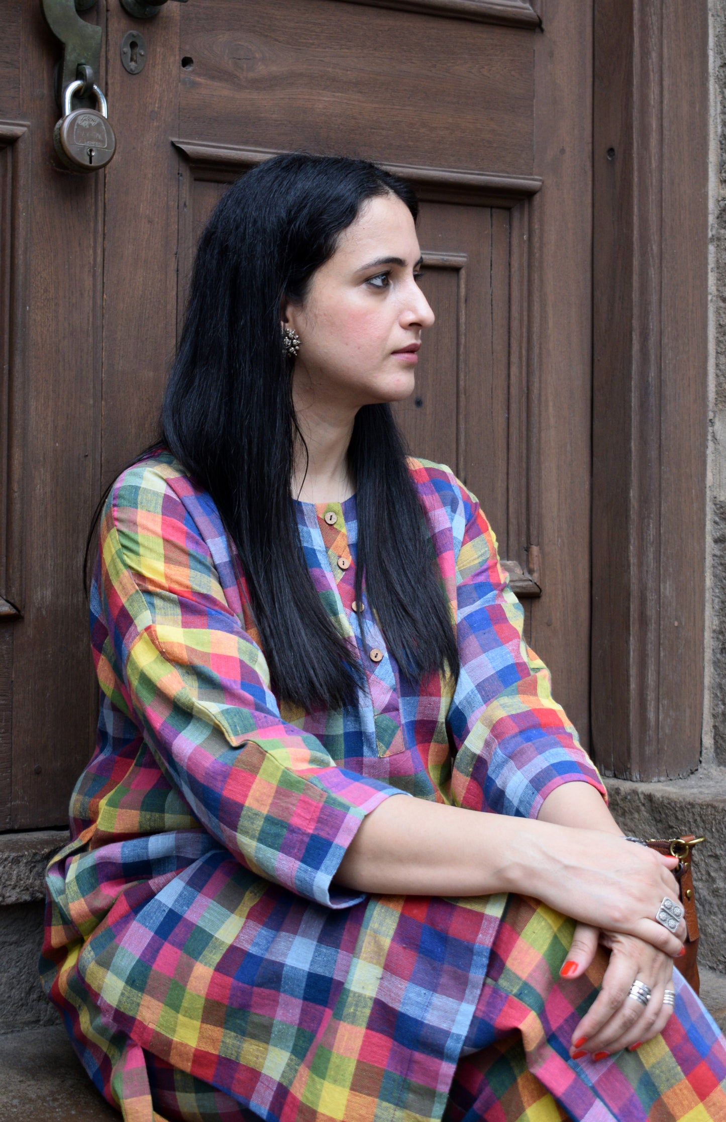 Multicolor checks Kala cotton co-ord set