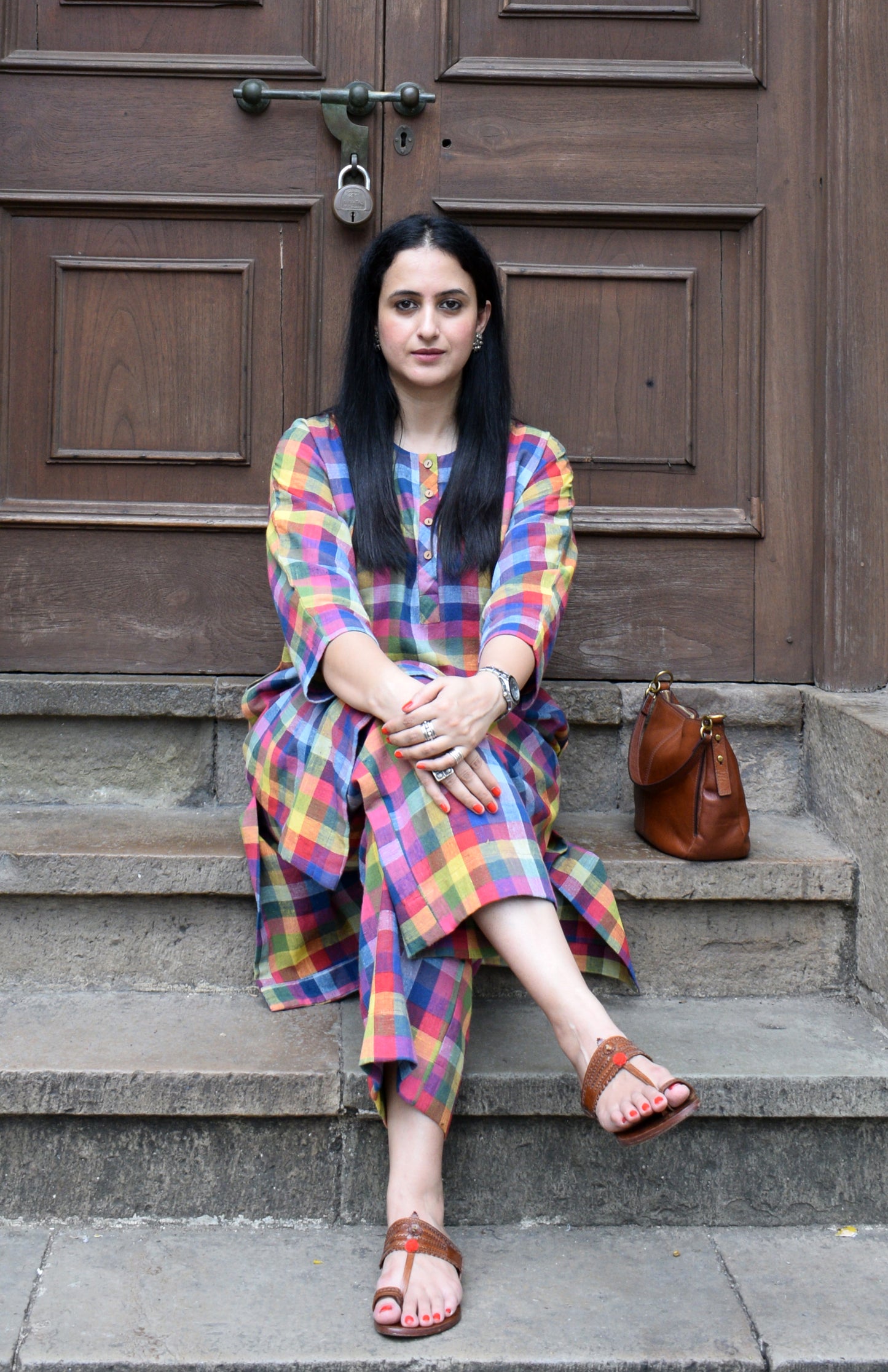 Multicolor checks Kala cotton co-ord set