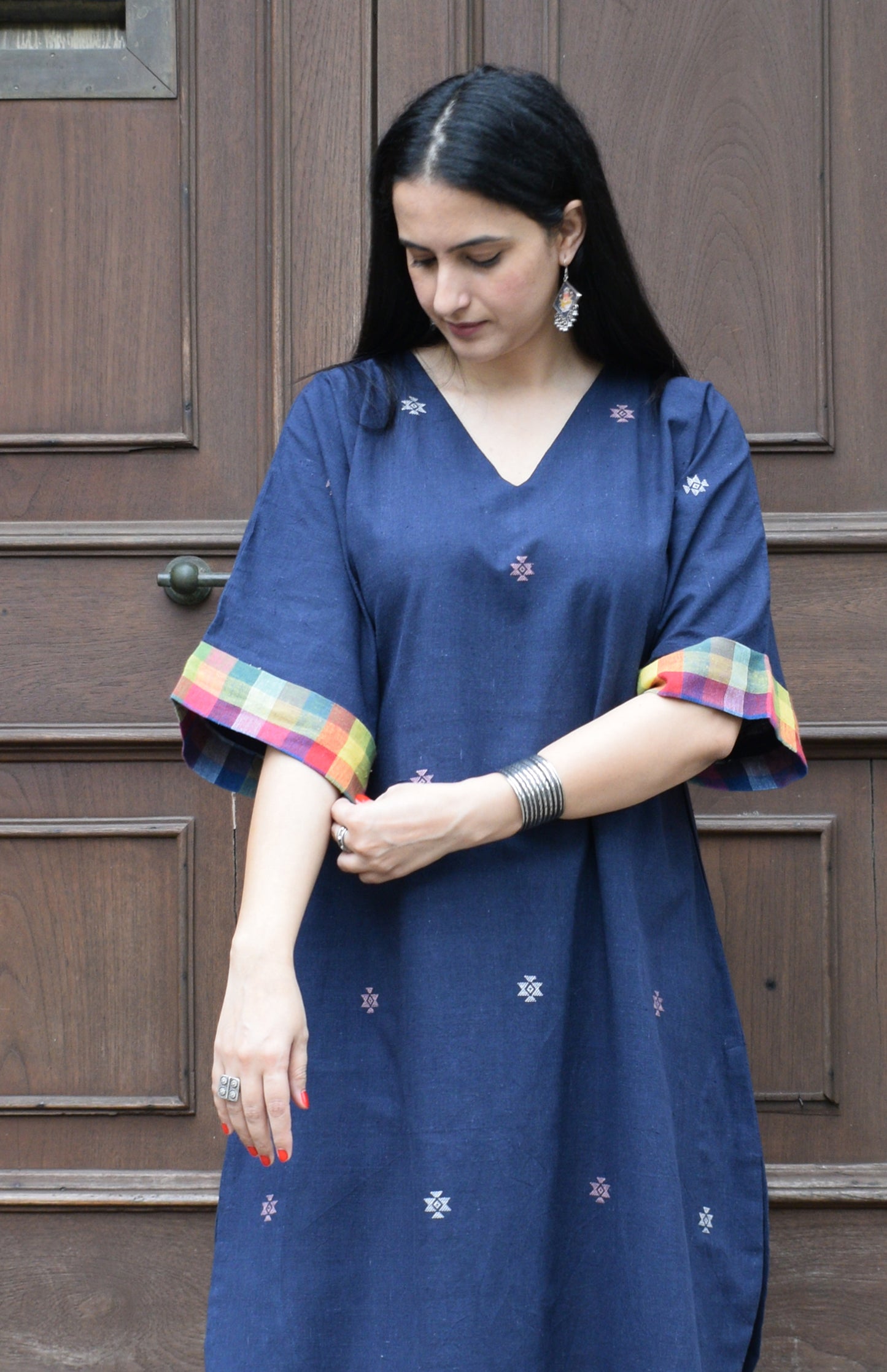 Navy blue Chowmukh Kala Cotton Choga and pants