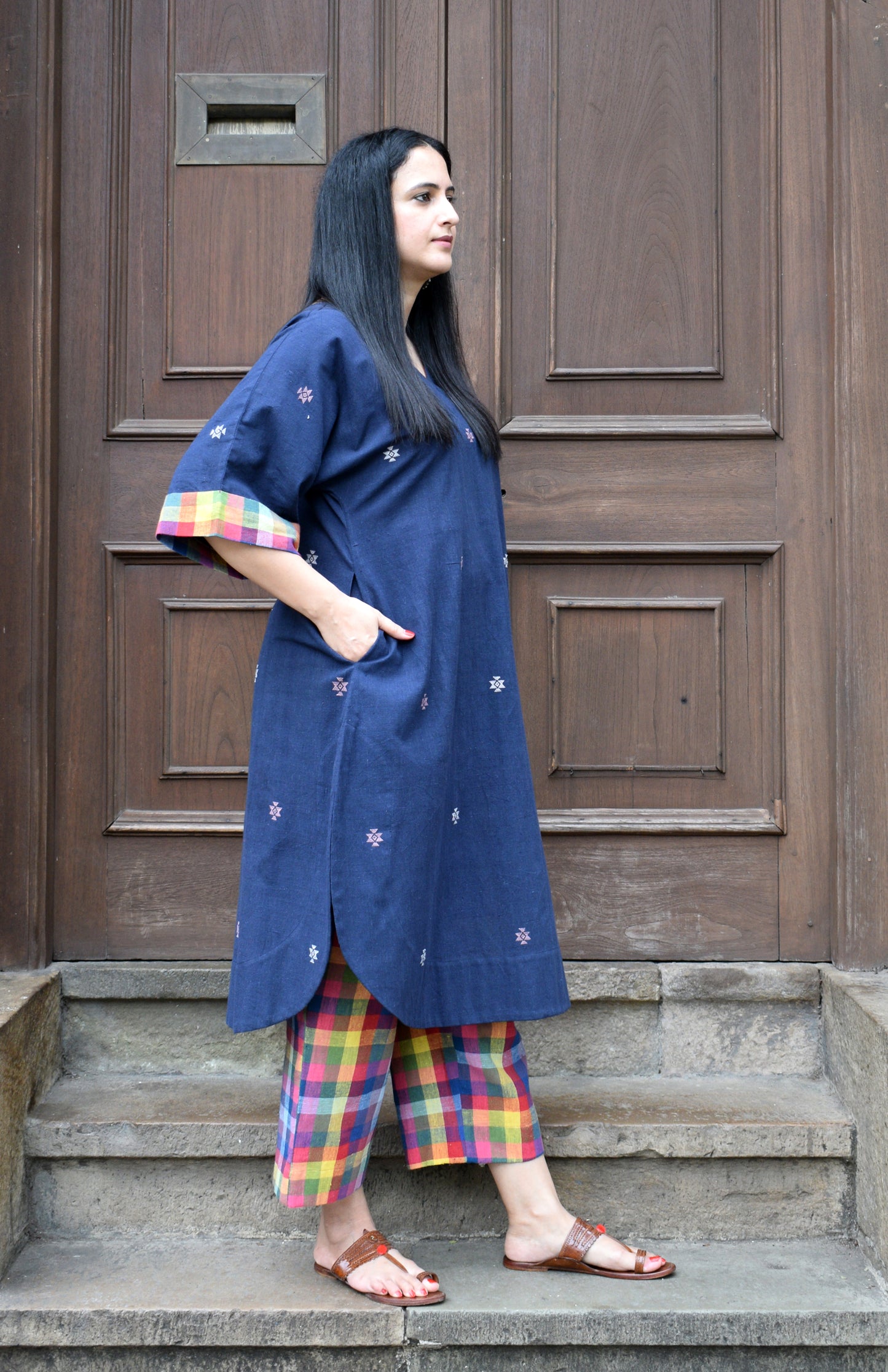 Navy blue Chowmukh Kala Cotton choga