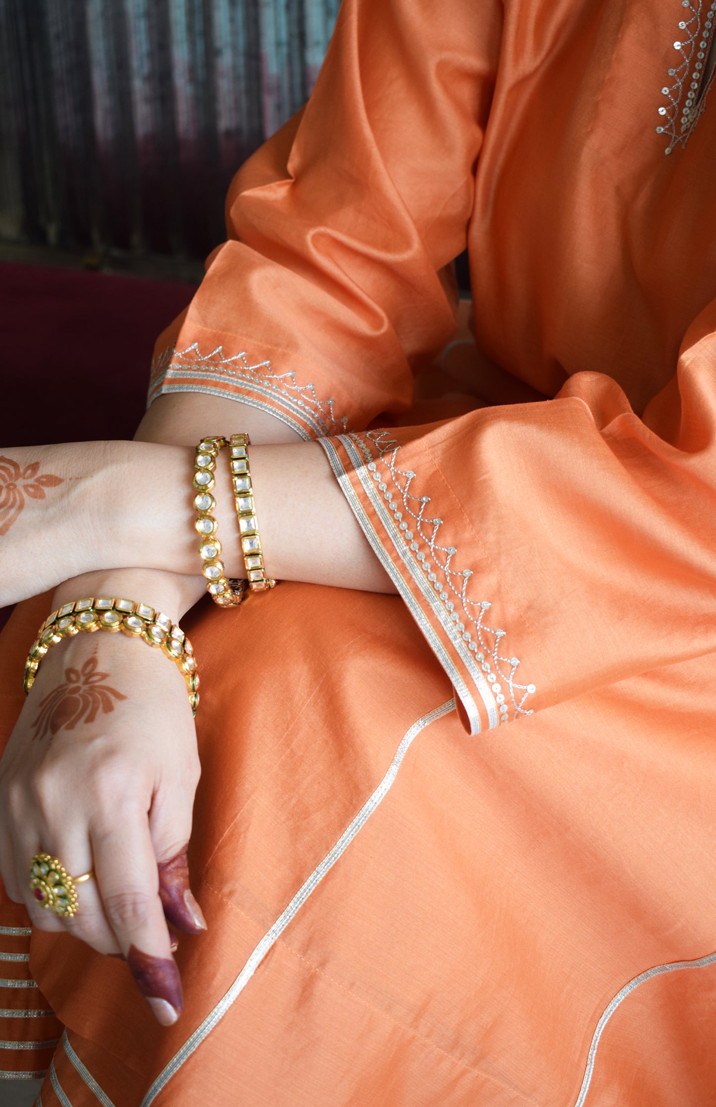 Neerja Chanderi Set with Hand Embroidered Phiran Kurta and Wide Legged Pyjama