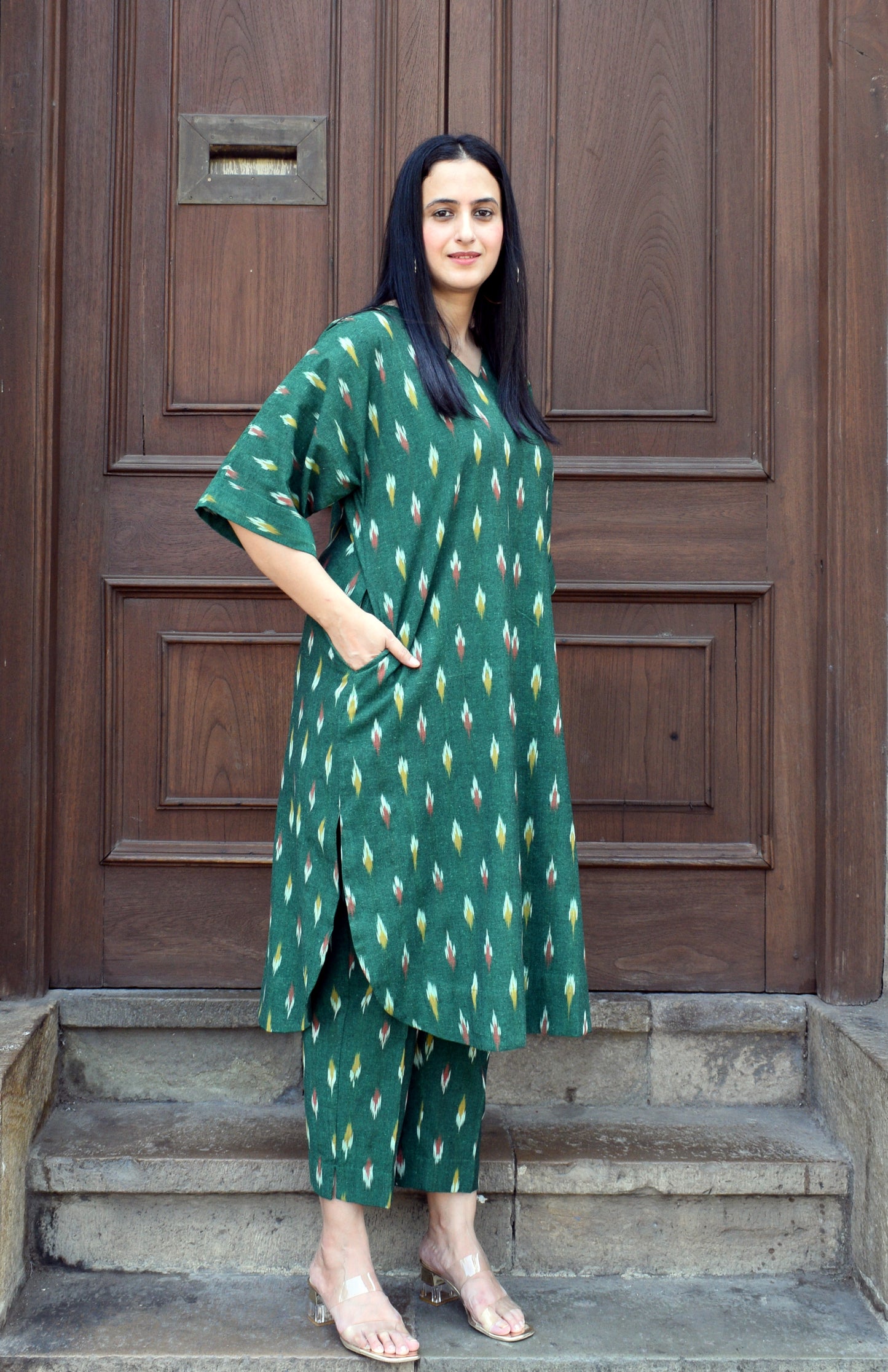 Green Ikat choga and pants