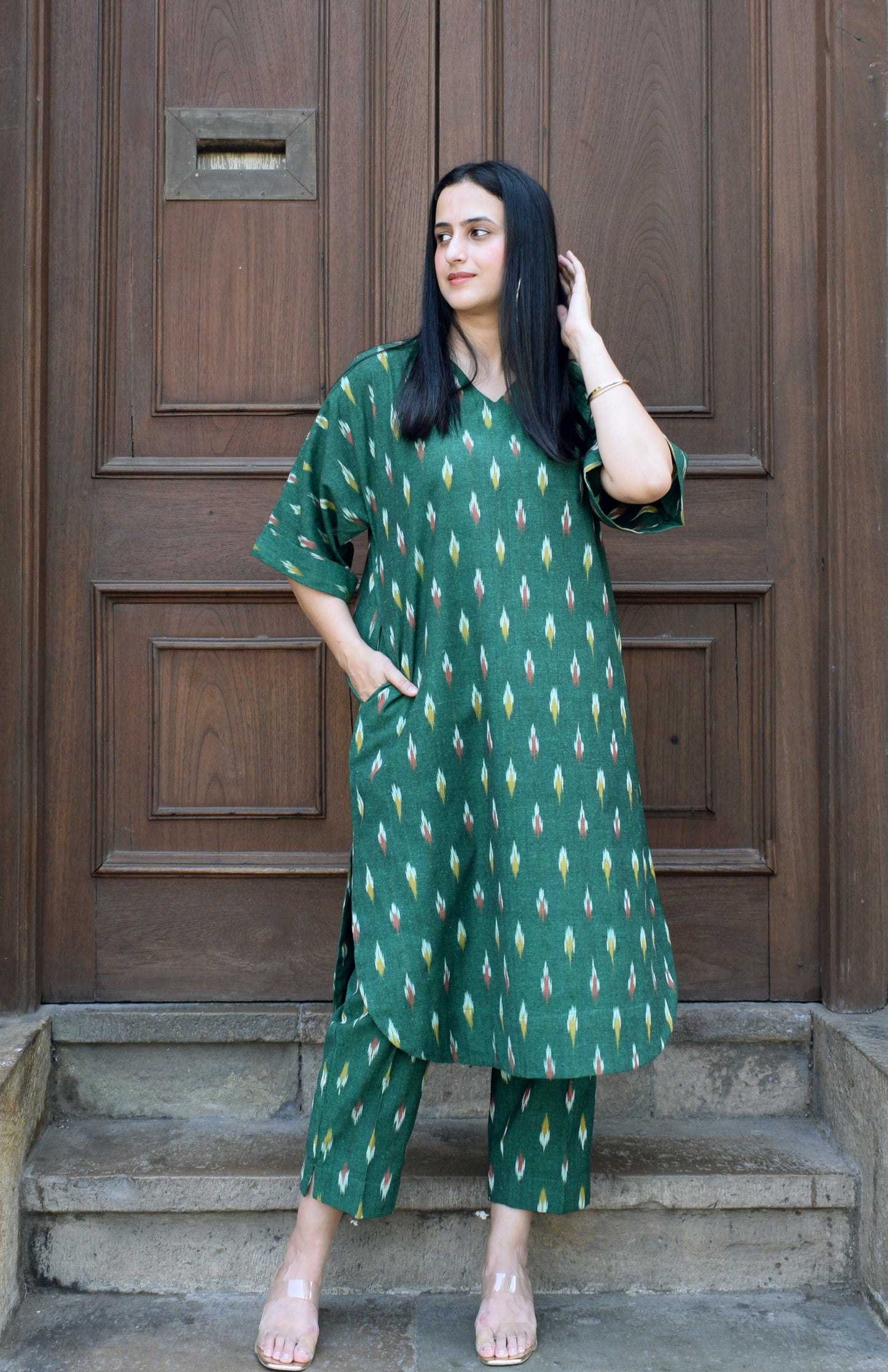 Green Ikat choga and pants