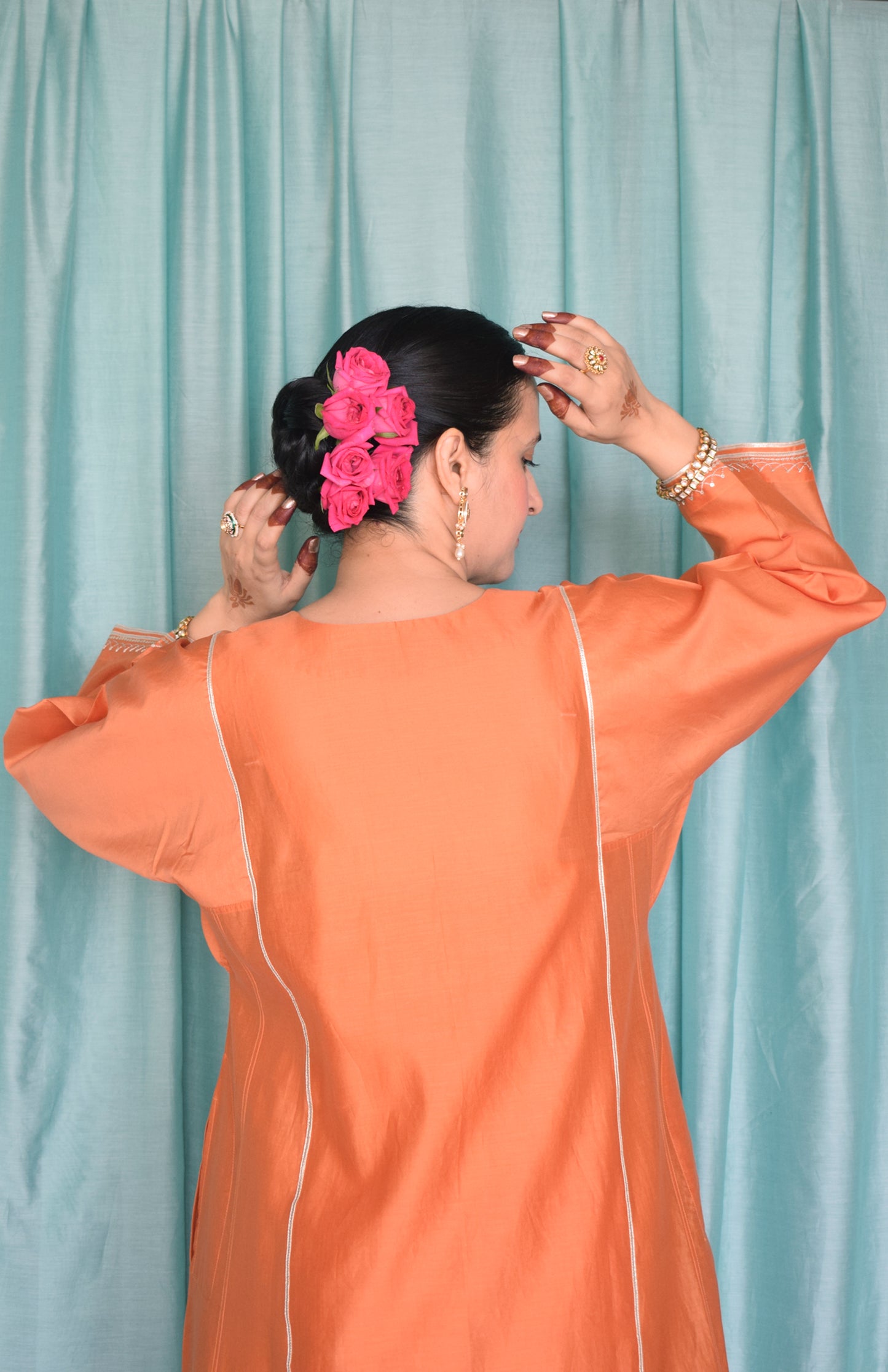 Neerja Chanderi Set with Hand Embroidered Phiran Kurta and Wide Legged Pyjama