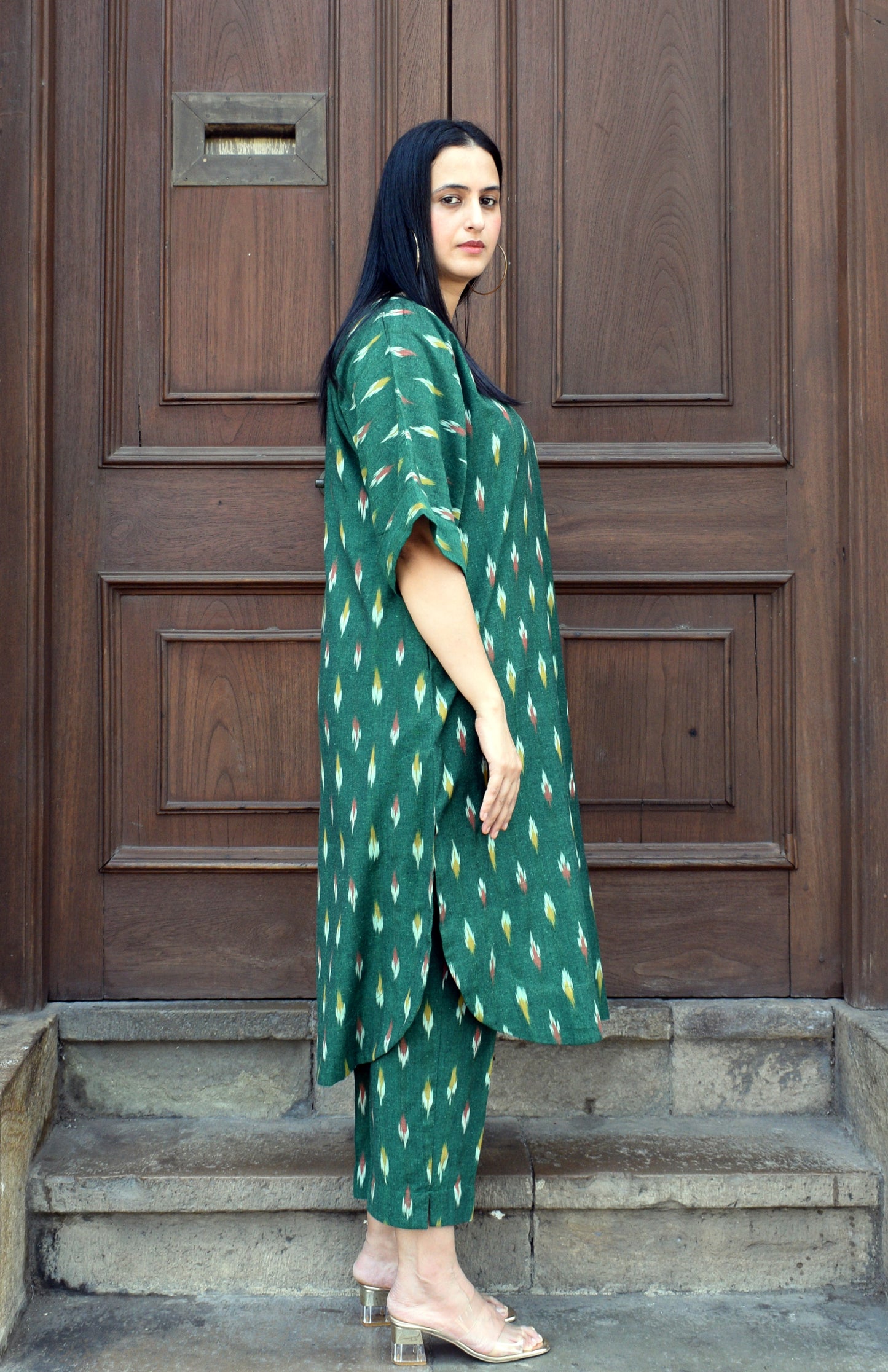 Green Ikat choga and pants