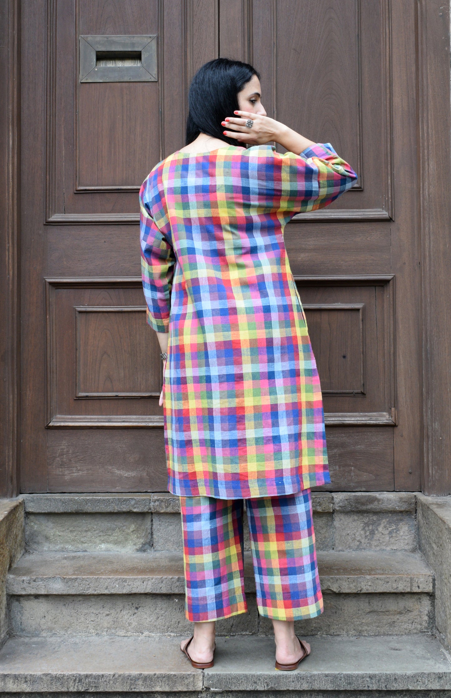 Multicolor checks Kala cotton co-ord set