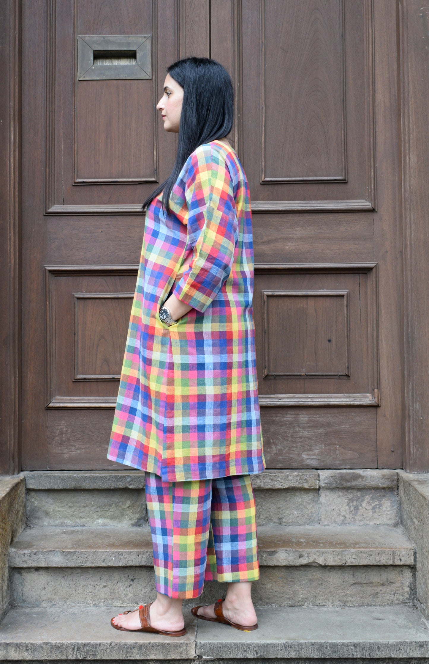 Multicolor checks Kala cotton co-ord set