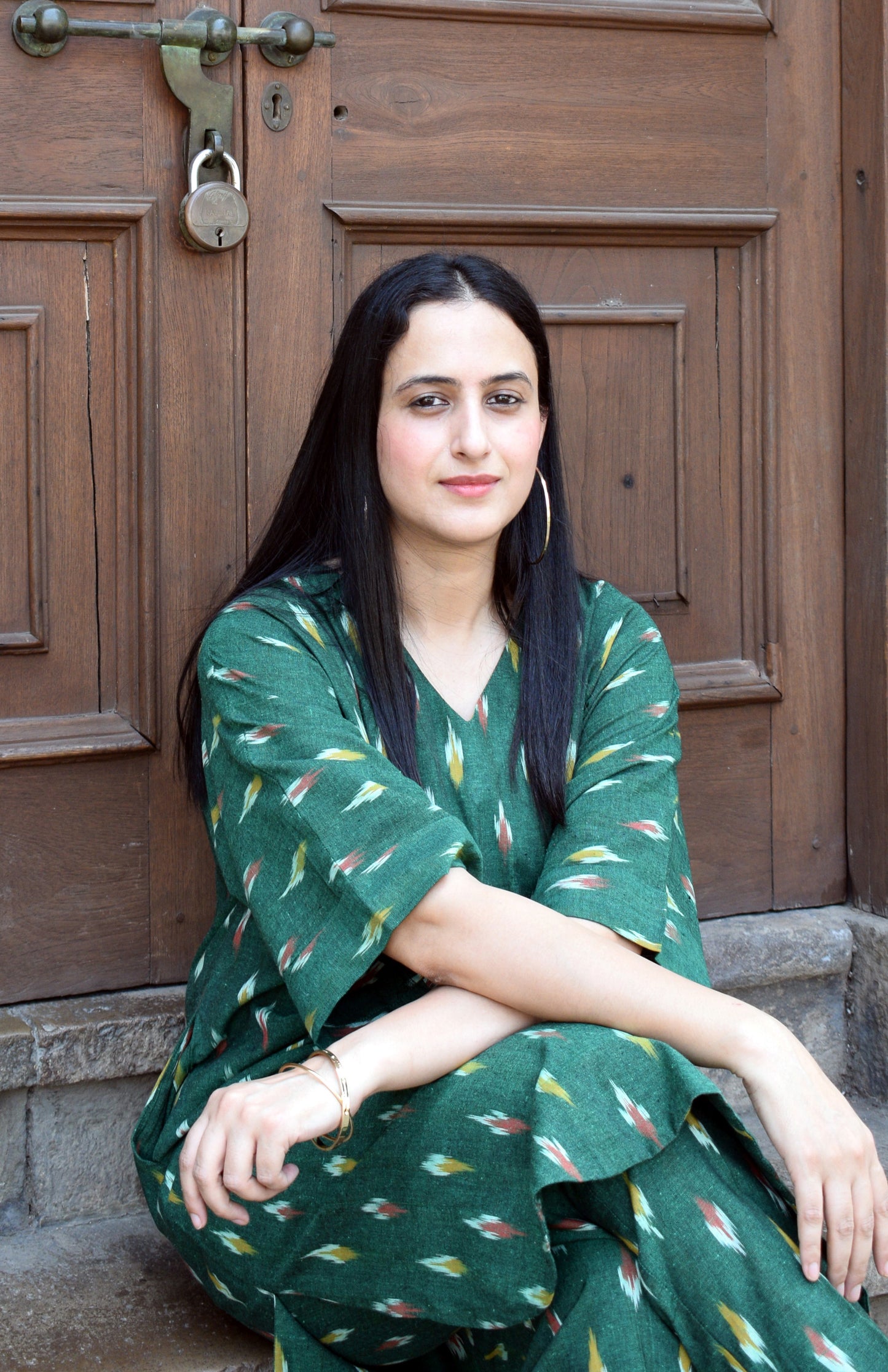 Green Ikat choga and pants