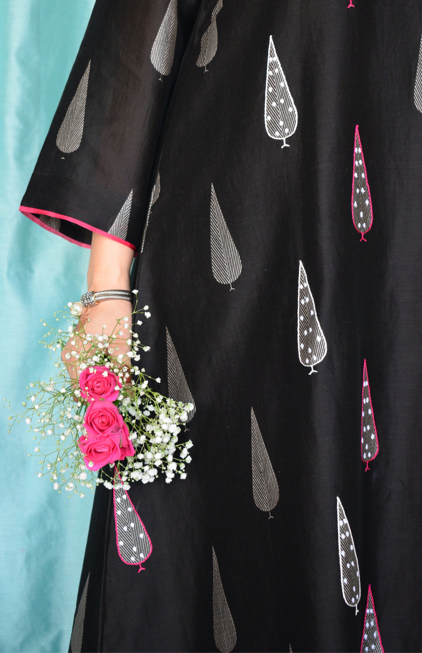 Shyam Chanderi Set with Hand Embroidered A line Kurta and Wide Legged Pyjama