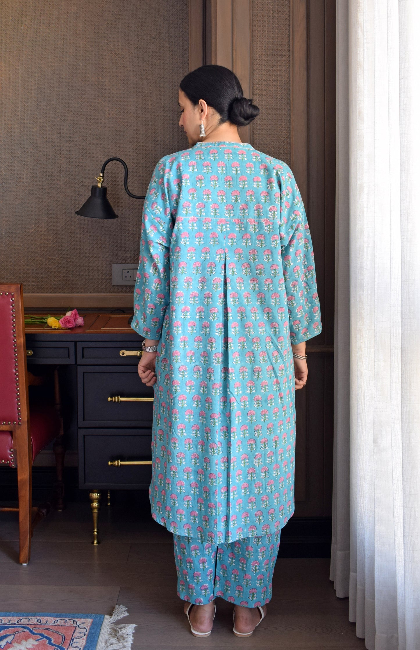 Blue and Pink Handblock Printed Antifit Co-Ord Set