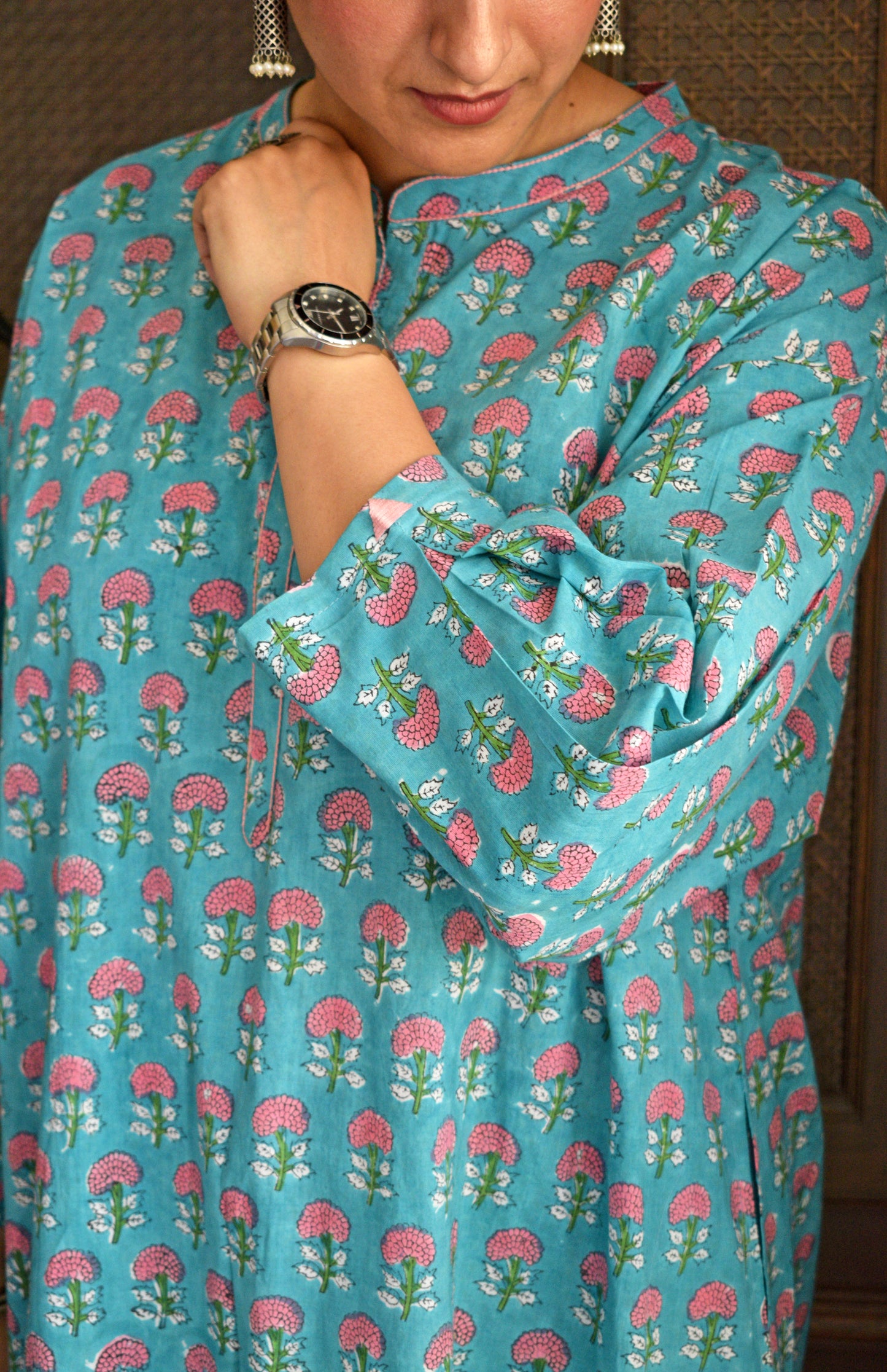 Blue and Pink Handblock Printed Antifit Co-Ord Set
