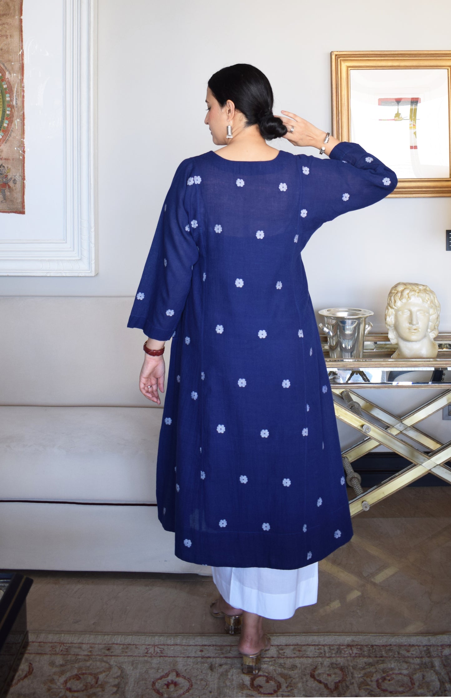 Midnight Blue Jamdani Phiran with White pyjama