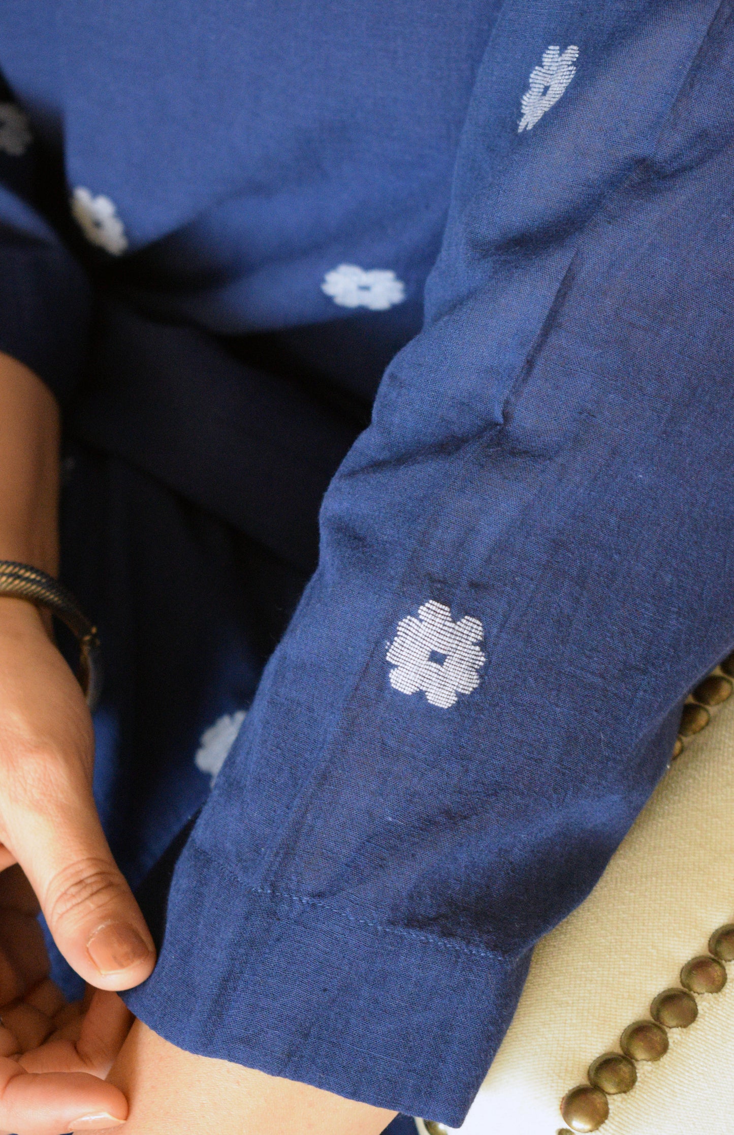 Midnight Blue Jamdani Phiran with White pyjama