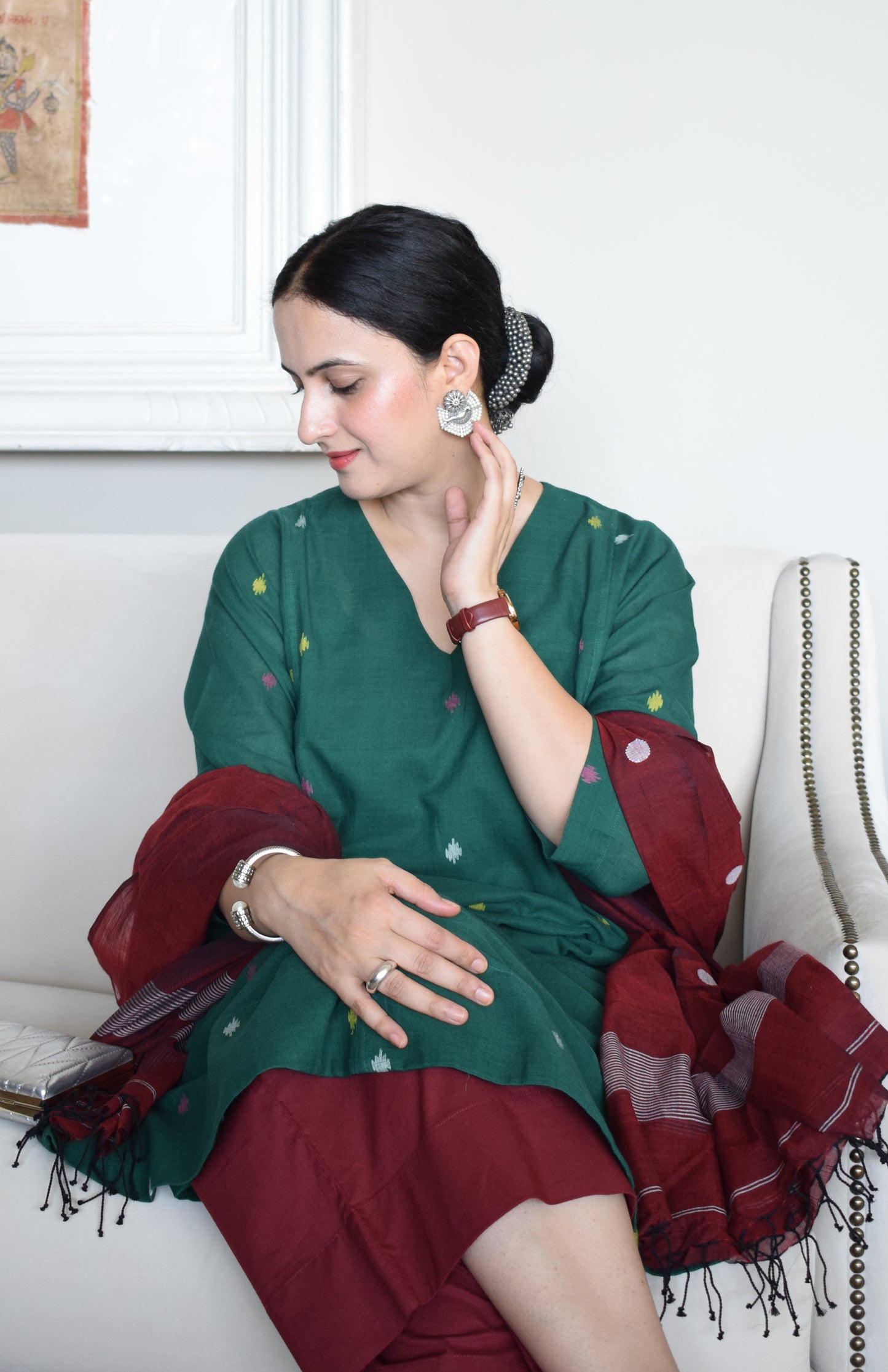 Forest Green Jamdani Phiran