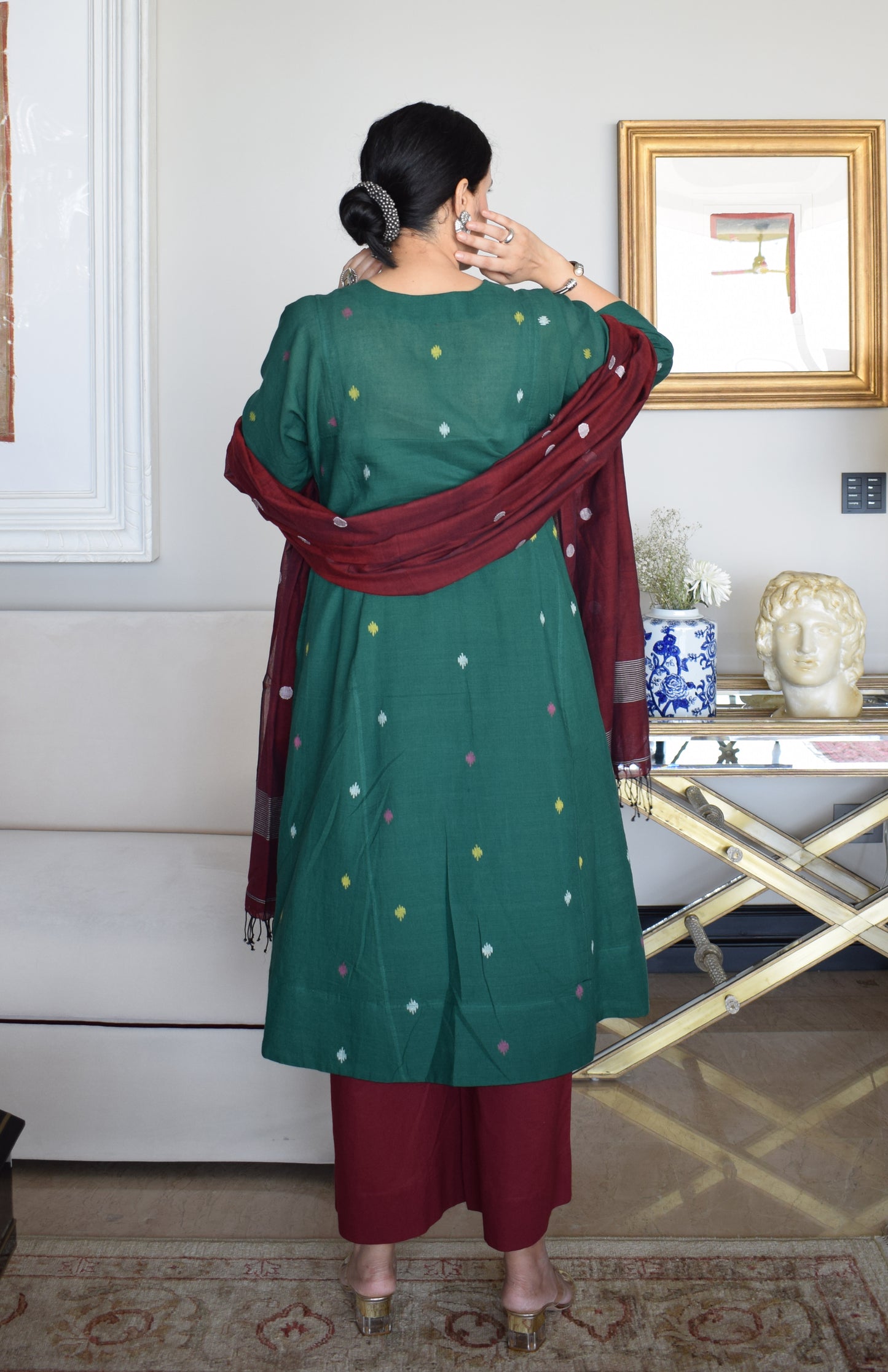 Forest Green Jamdani Phiran with Maroon Pyjama