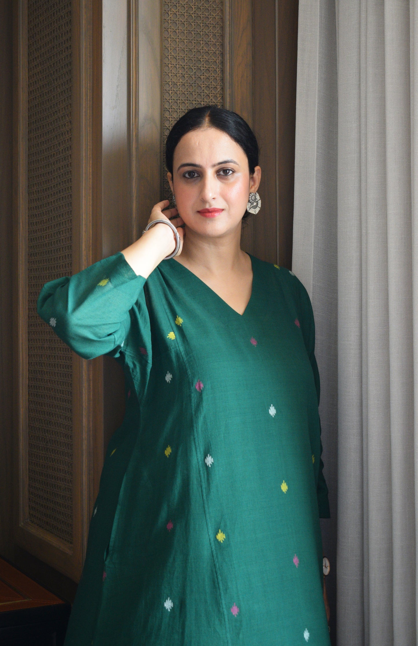 Forest Green Jamdani Phiran with Maroon Pyjama