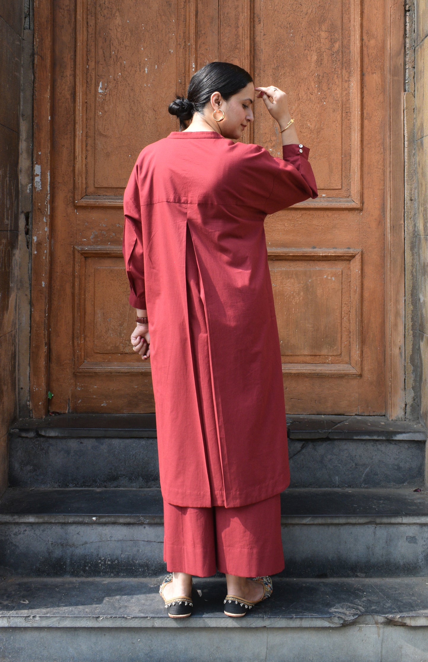 Maroon Antifit Co-ord Set with wide legged pyjama