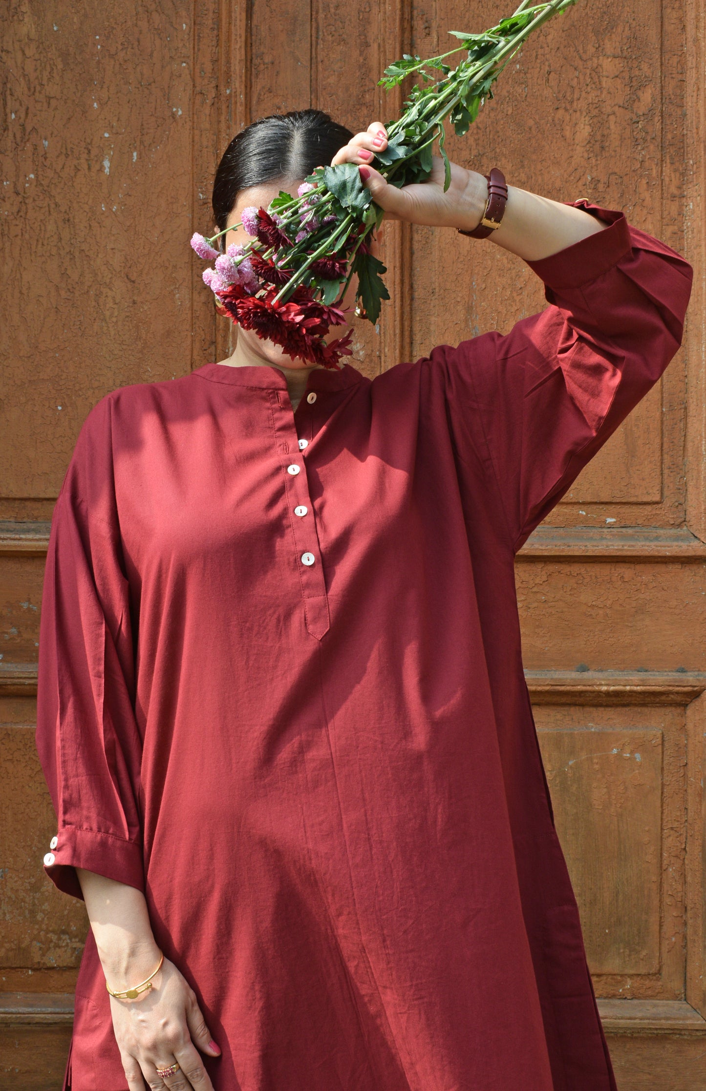 Maroon Antifit Co-ord Set with wide legged pyjama