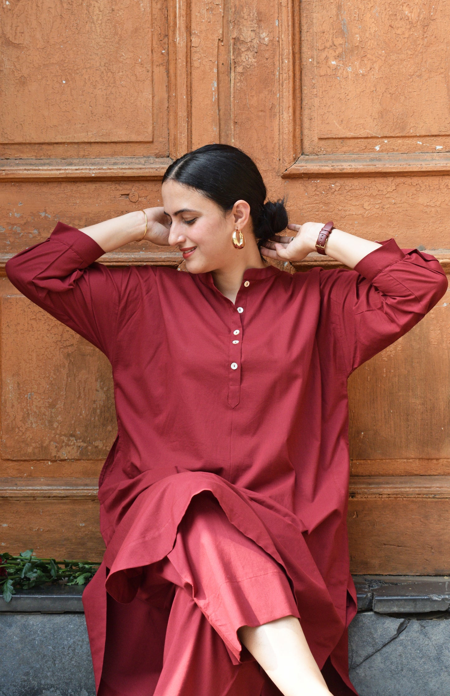 Maroon Antifit Co-ord Set with wide legged pyjama
