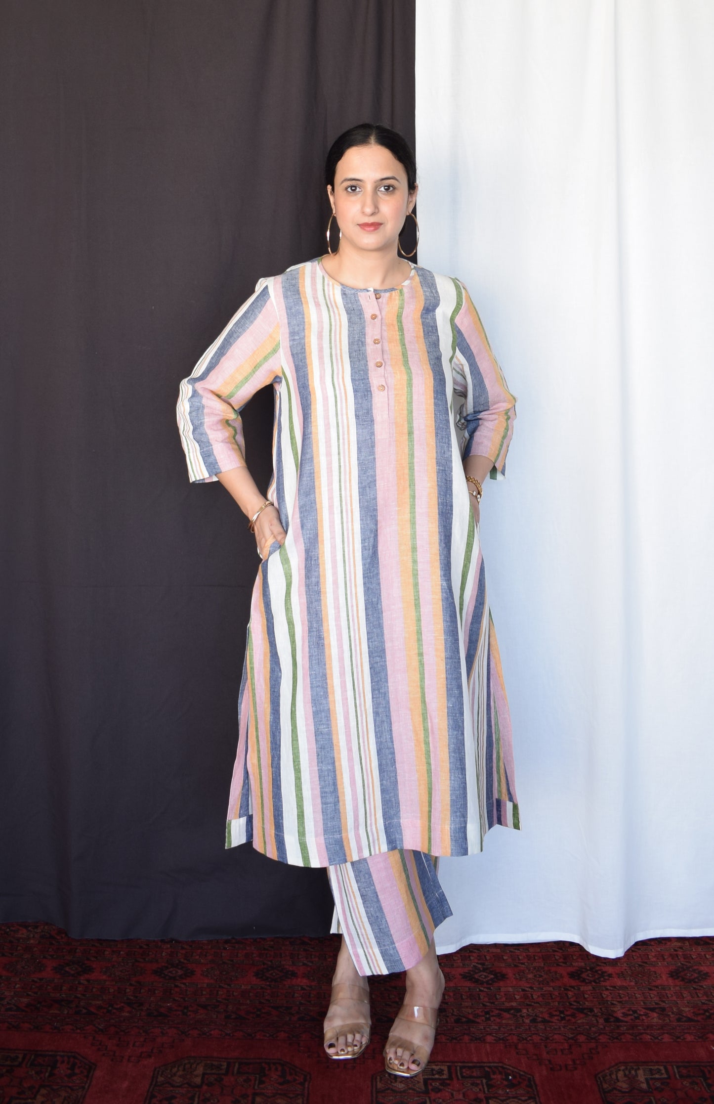 Multicolour Striped Linen Co-Ord Set