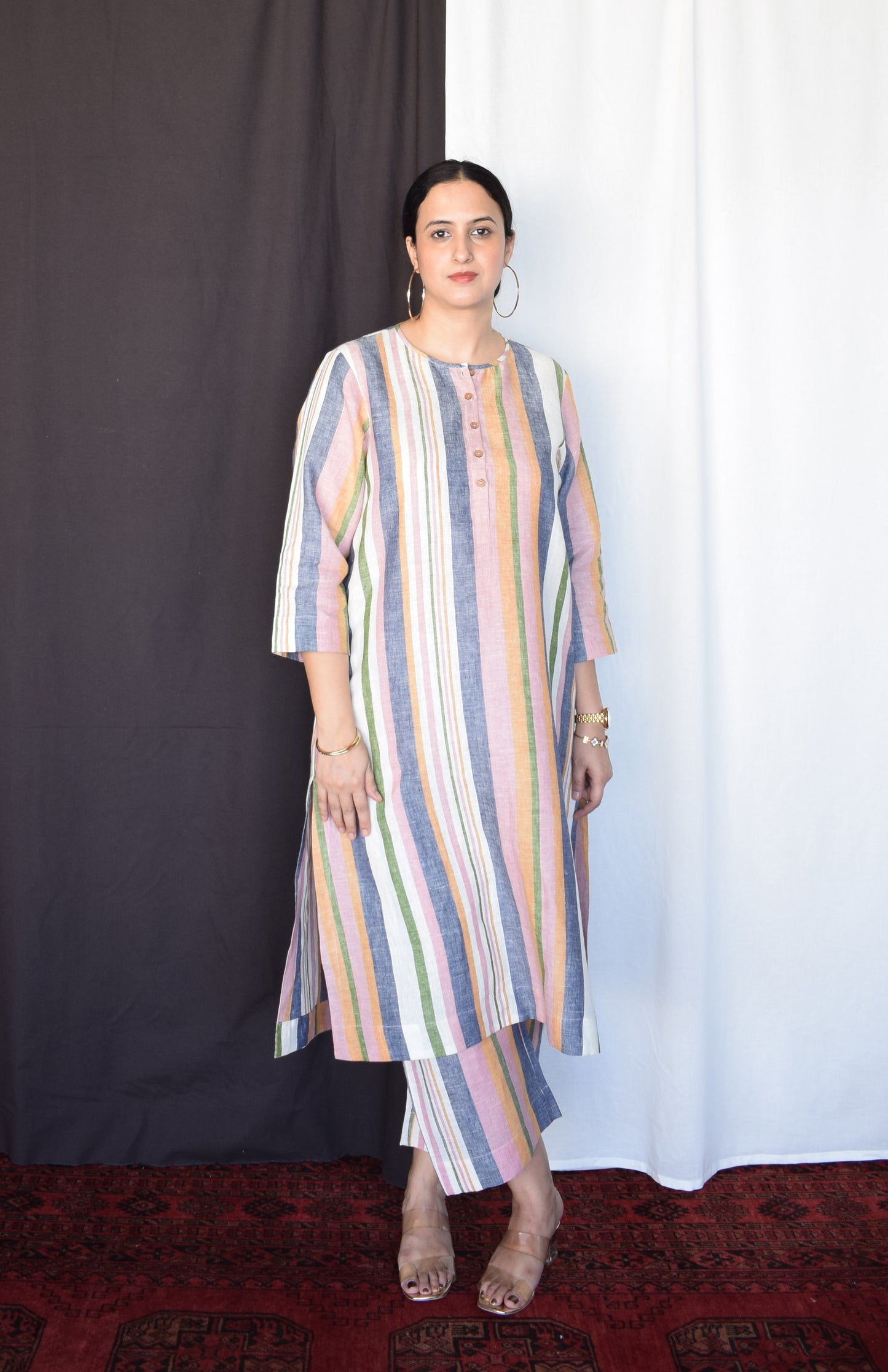 Multicolour Striped Linen Co-Ord Set