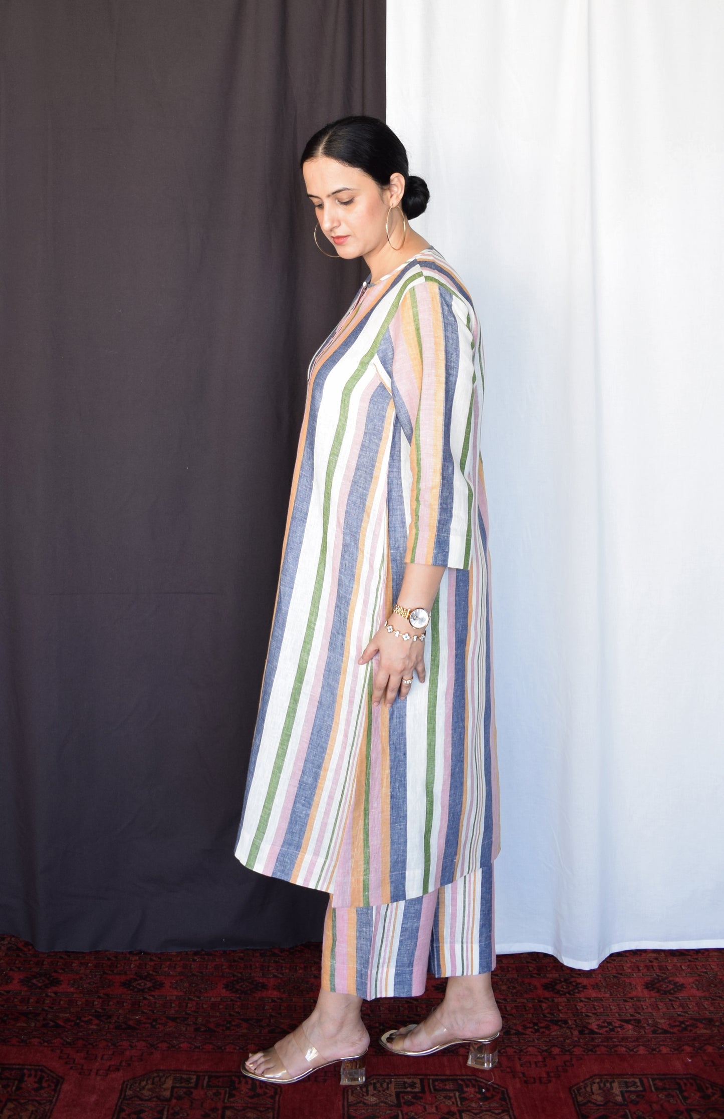 Multicolour Striped Linen Co-Ord Set