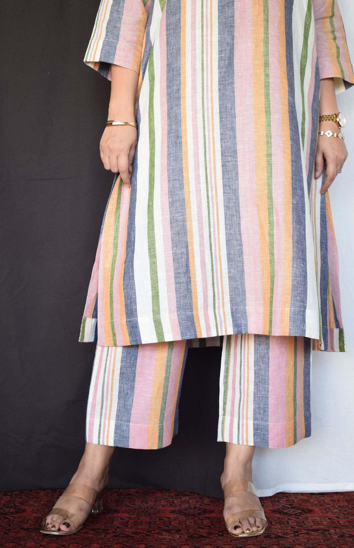 Multicolour Striped Linen Co-Ord Set