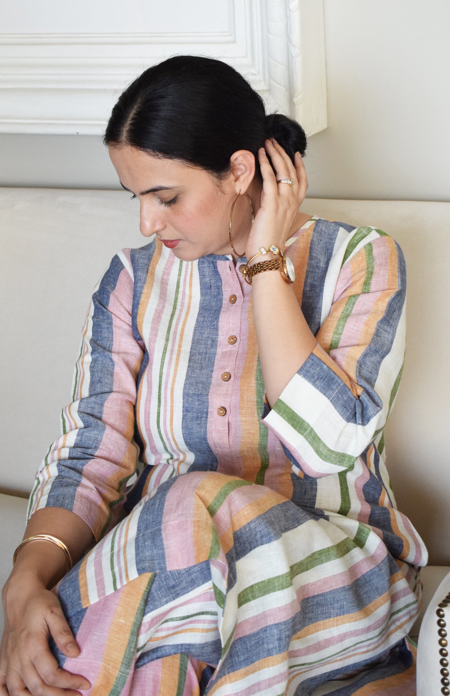 Multicolour Striped Linen Co-Ord Set