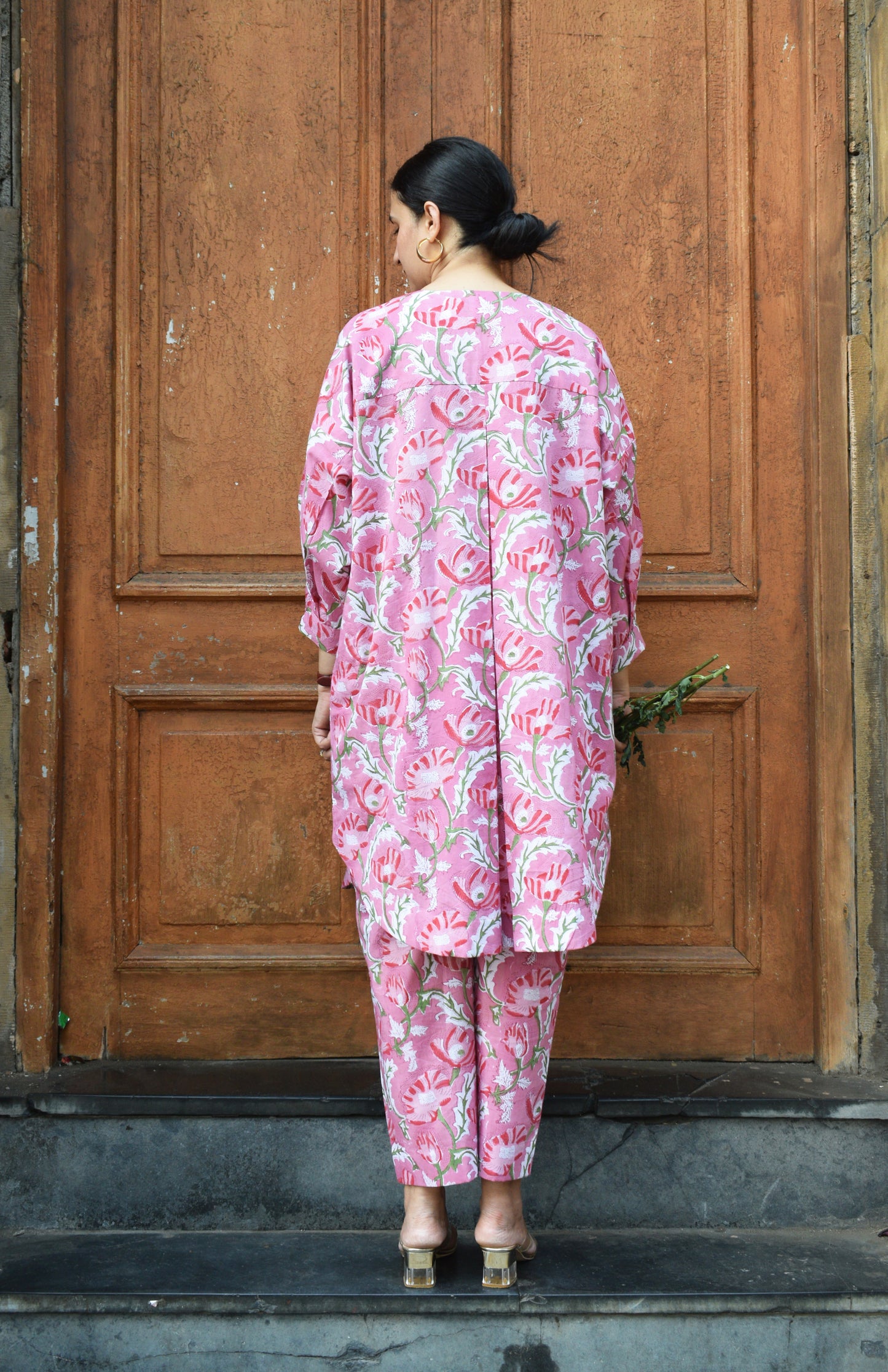 Pink and White Hand block Printed Antifit co-ord Set
