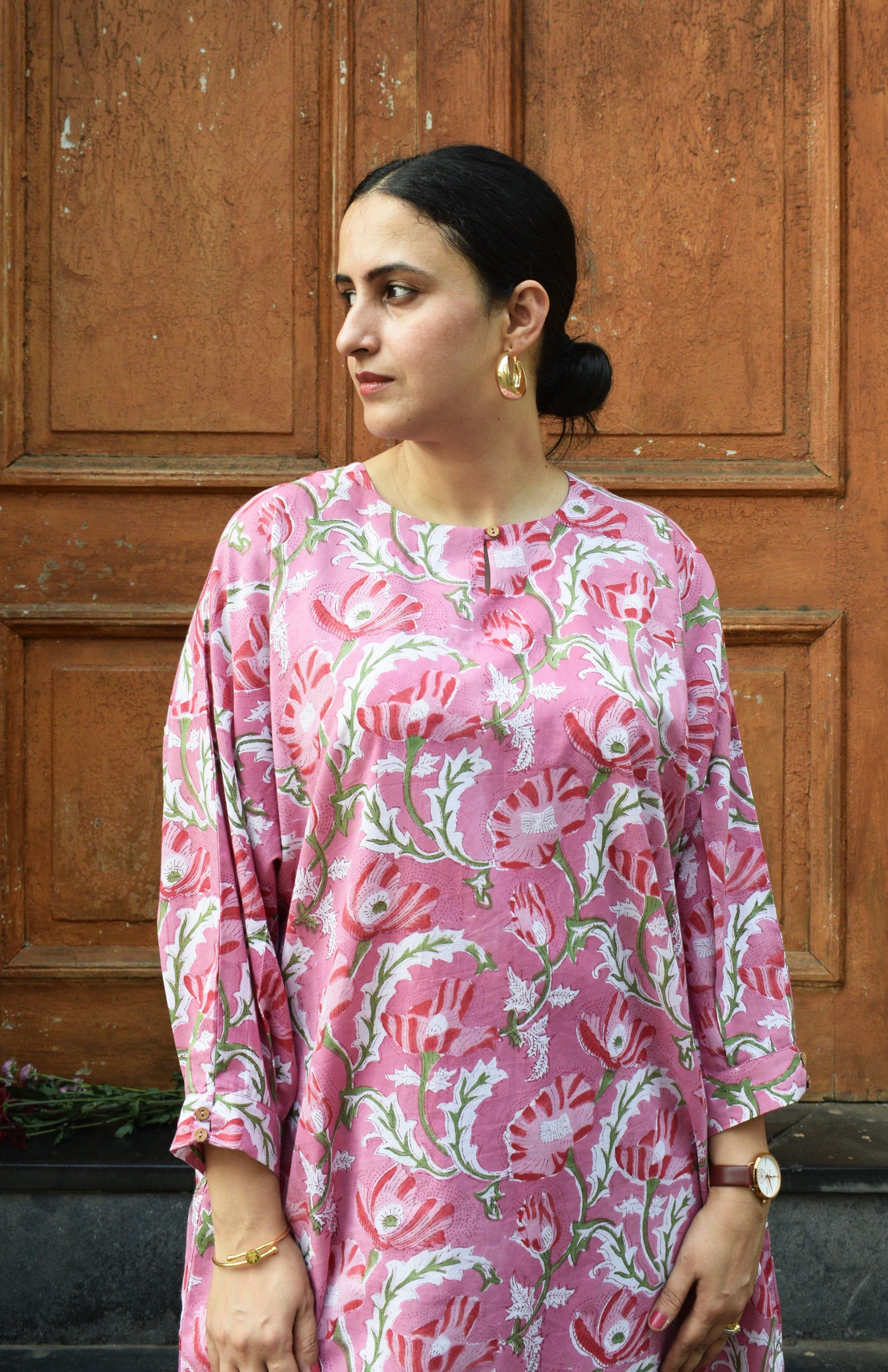 Pink and White Hand block Printed Antifit co-ord Set