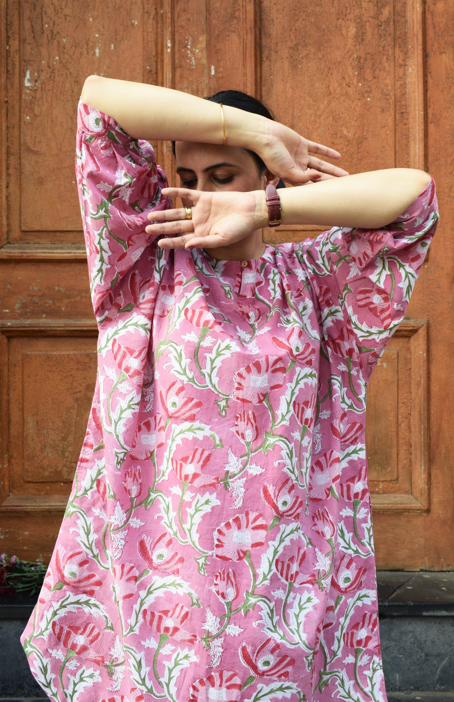 Pink and White Hand block Printed Antifit co-ord Set