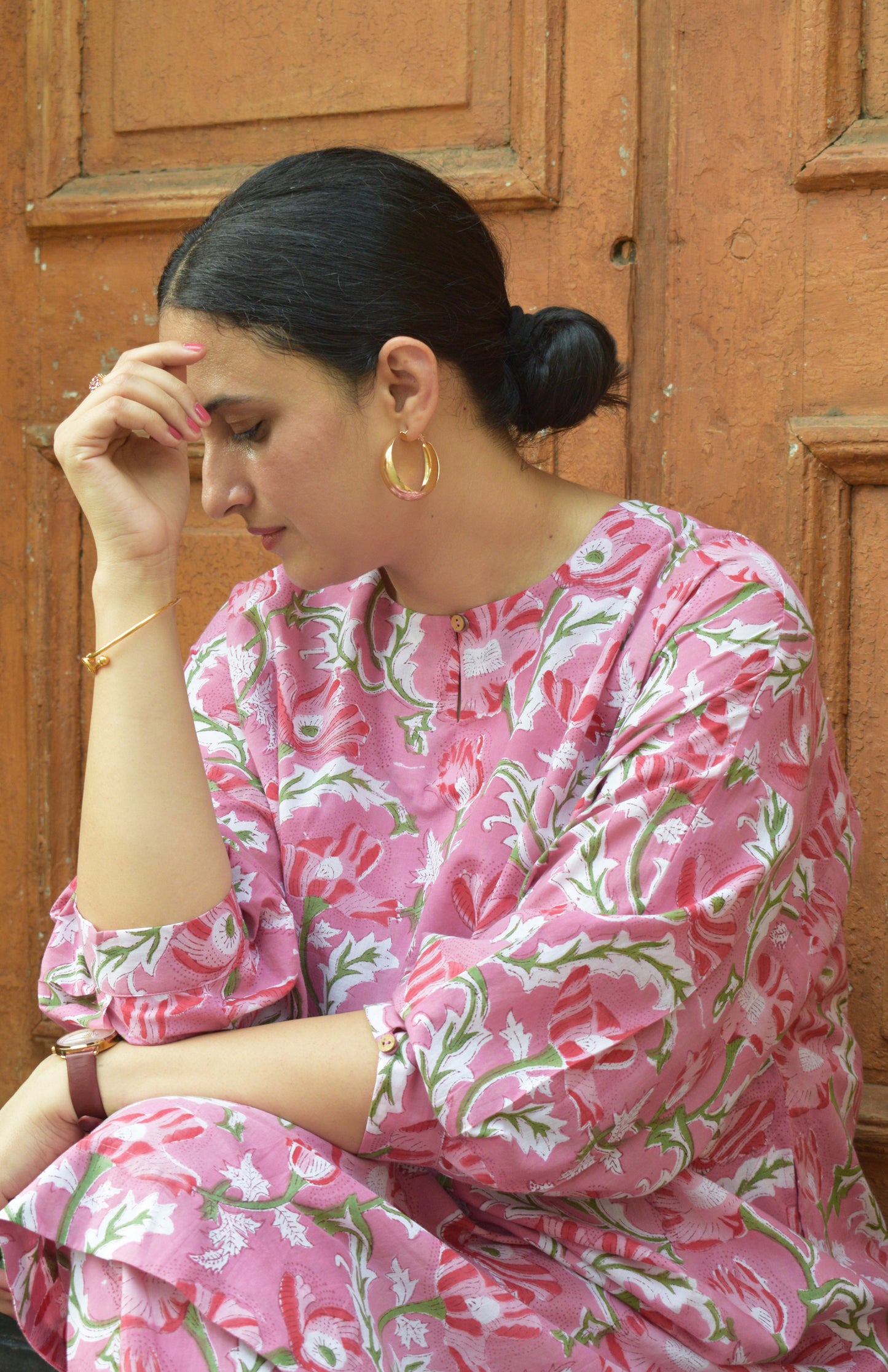 Pink and White Hand block Printed Antifit co-ord Set